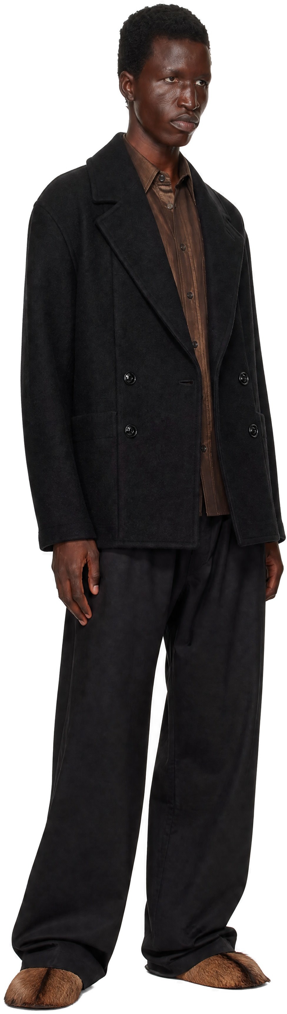LEMAIRE - Black Short Double-Breasted Coat