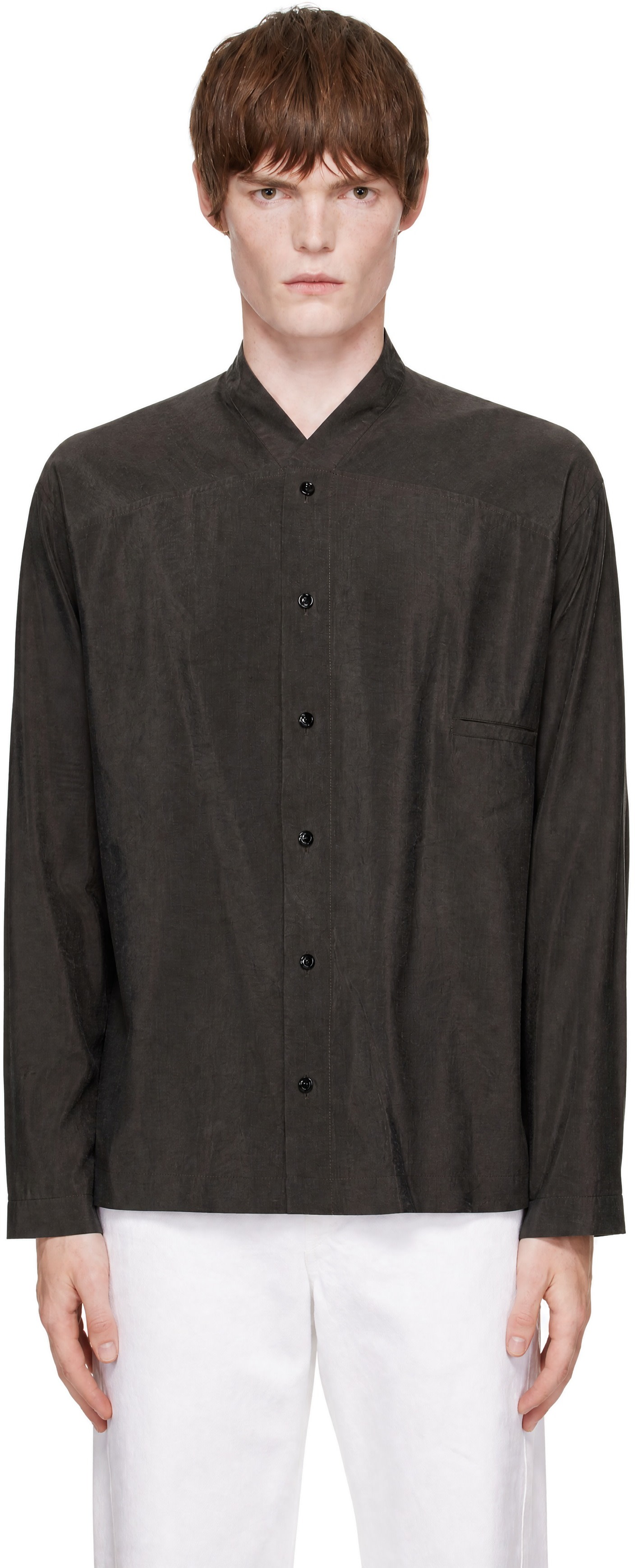 LEMAIRE - Brown V-Neck Shirt