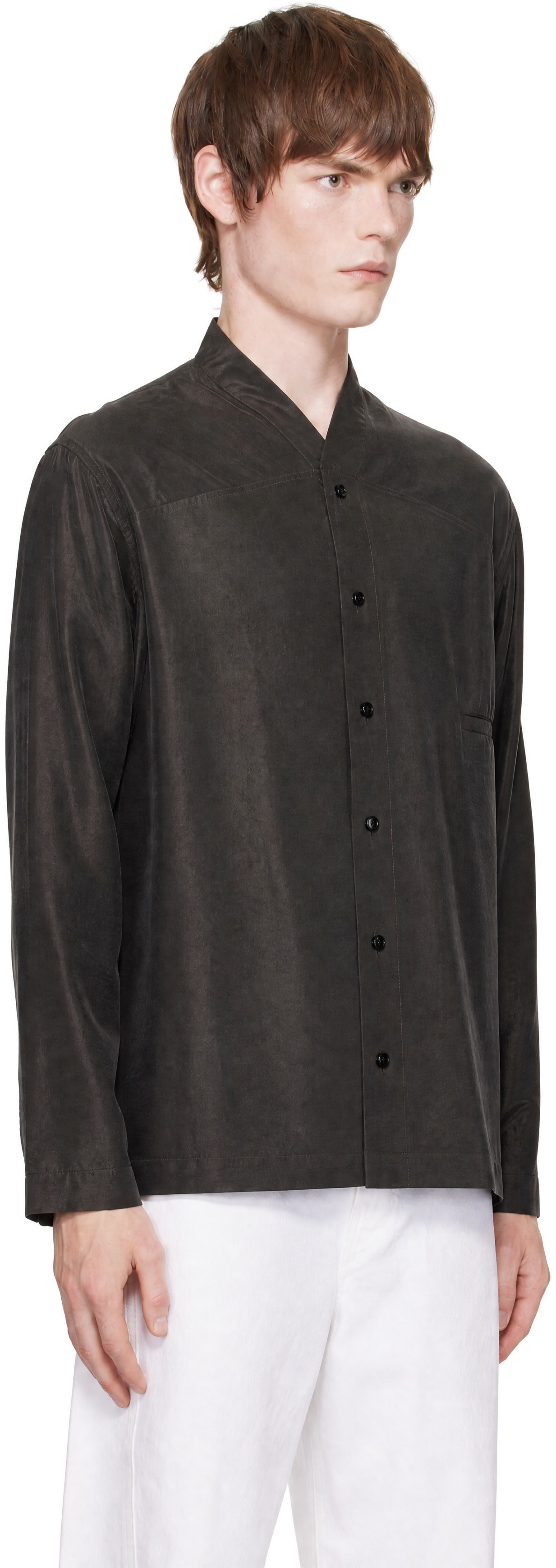 LEMAIRE - Brown V-Neck Shirt