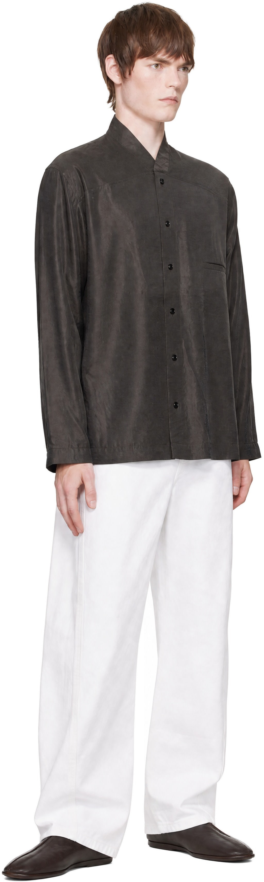 LEMAIRE - Brown V-Neck Shirt