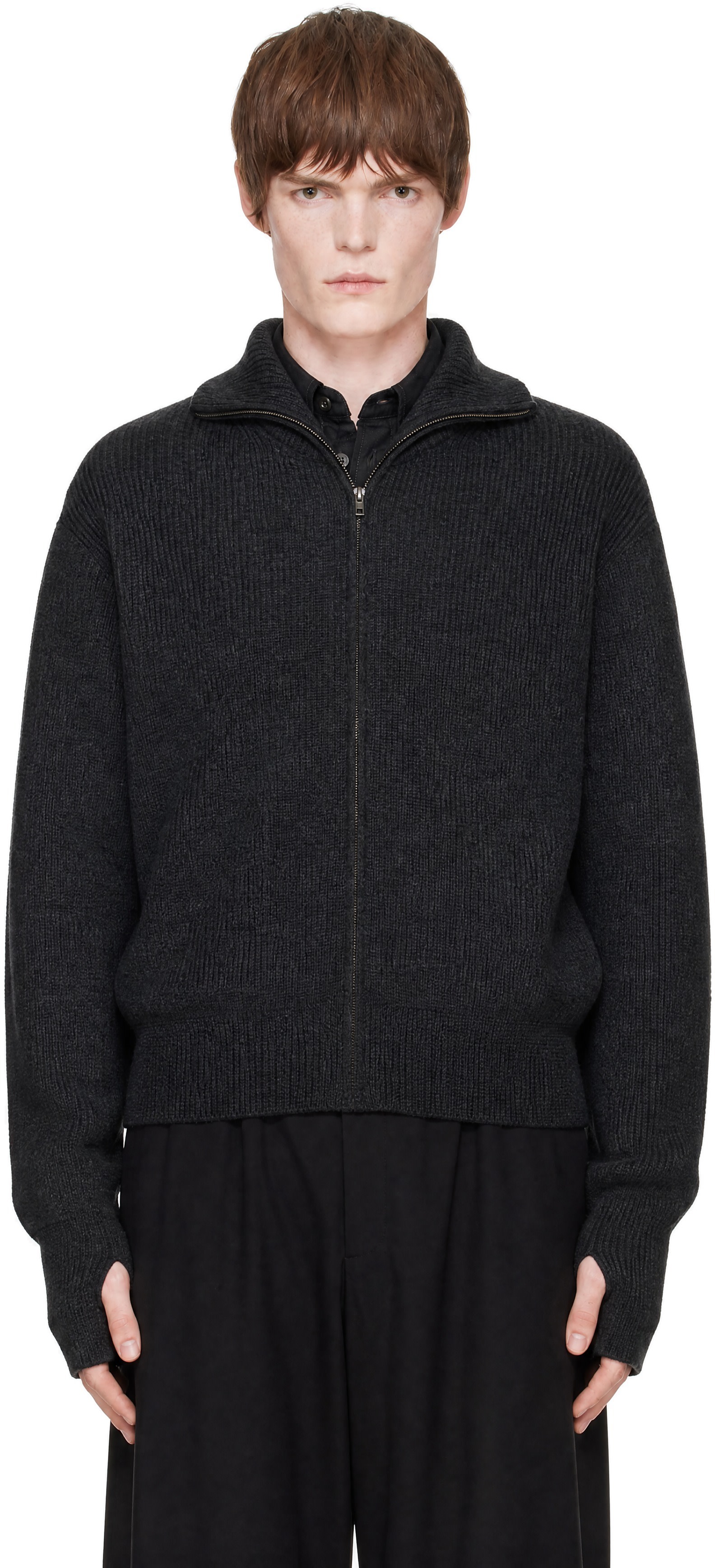 LEMAIRE - Pull de style cardigan gris à glissière