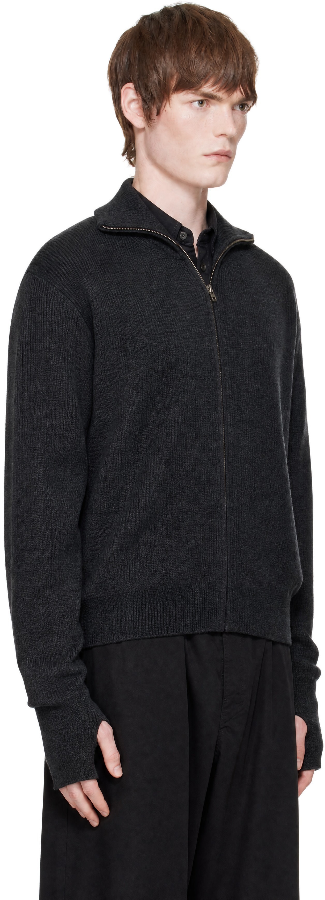 LEMAIRE - Pull de style cardigan gris à glissière