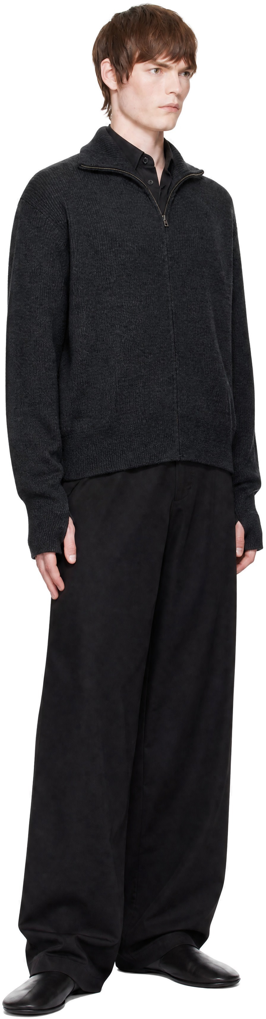 LEMAIRE - Pull de style cardigan gris à glissière