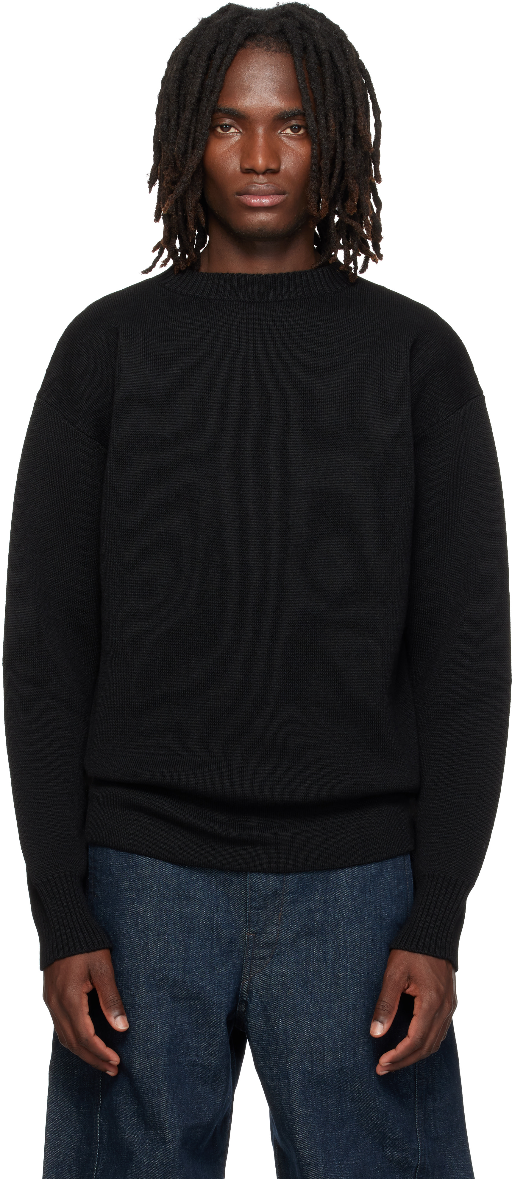 希少 LEMAIRE ルメール ブラックボートネックカットソー コットン100 LEMAIRE: ブラック ボートネック ダブルフェイス バージンウール