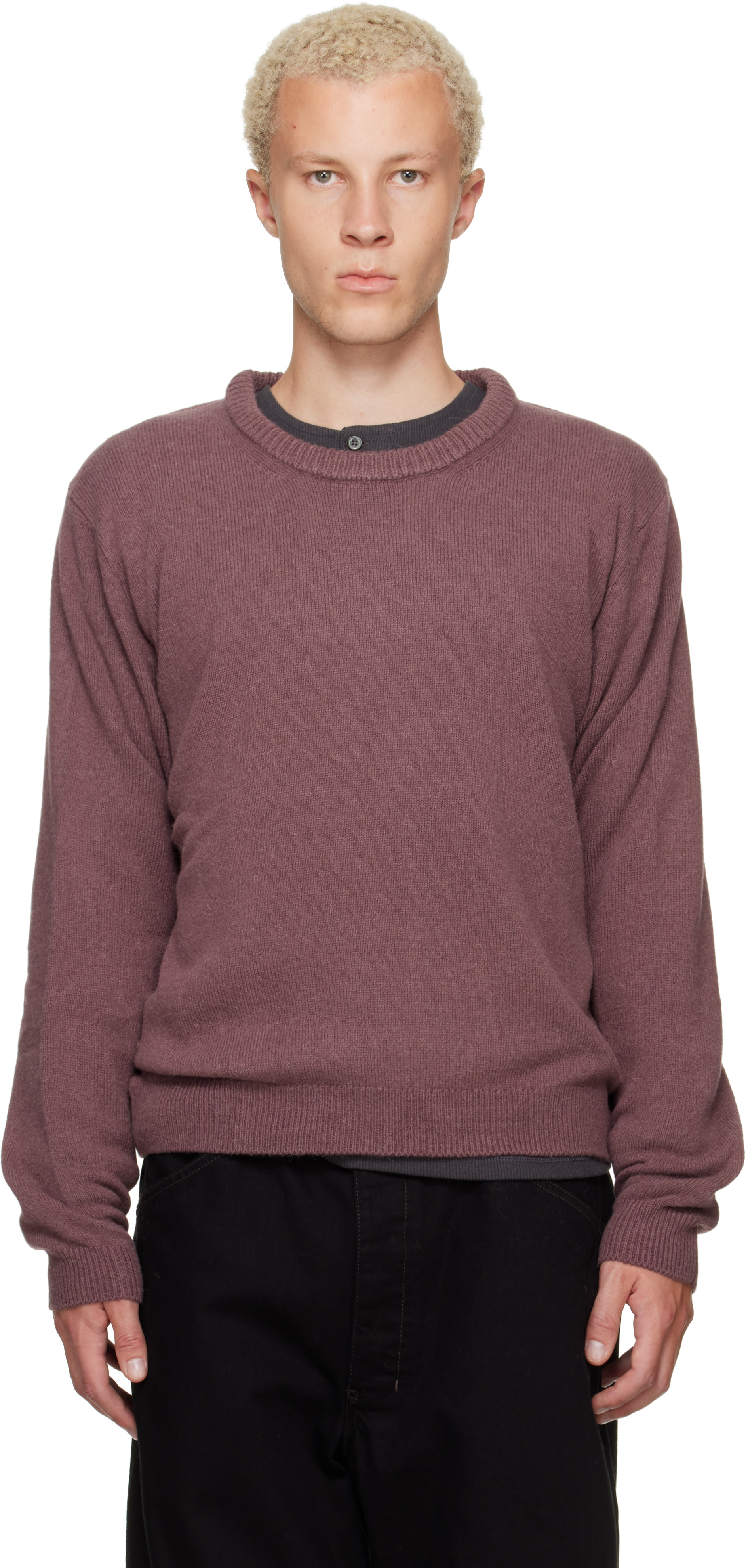 LEMAIRE: Purple Crew-Neck Alpaca Wool Blend Sweater | SSENSE