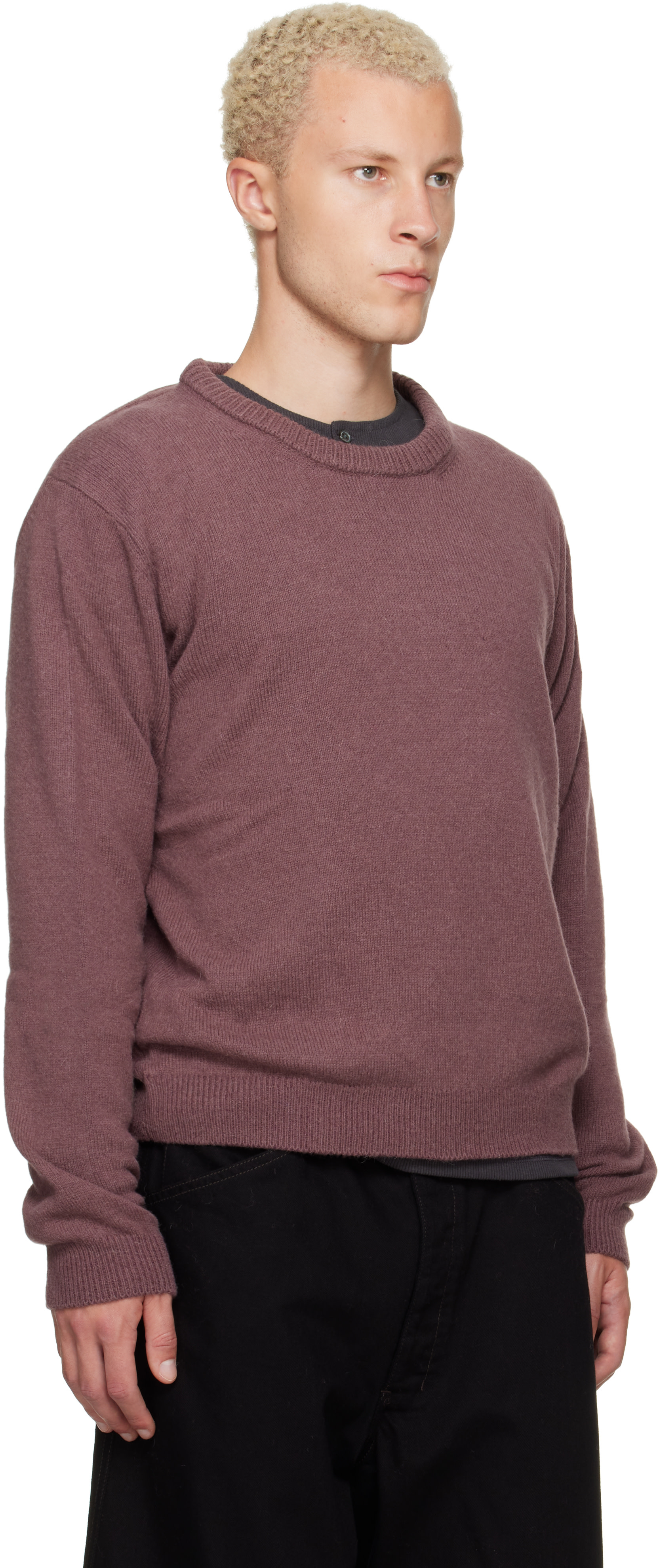LEMAIRE: Purple Crew-Neck Alpaca Wool Blend Sweater | SSENSE