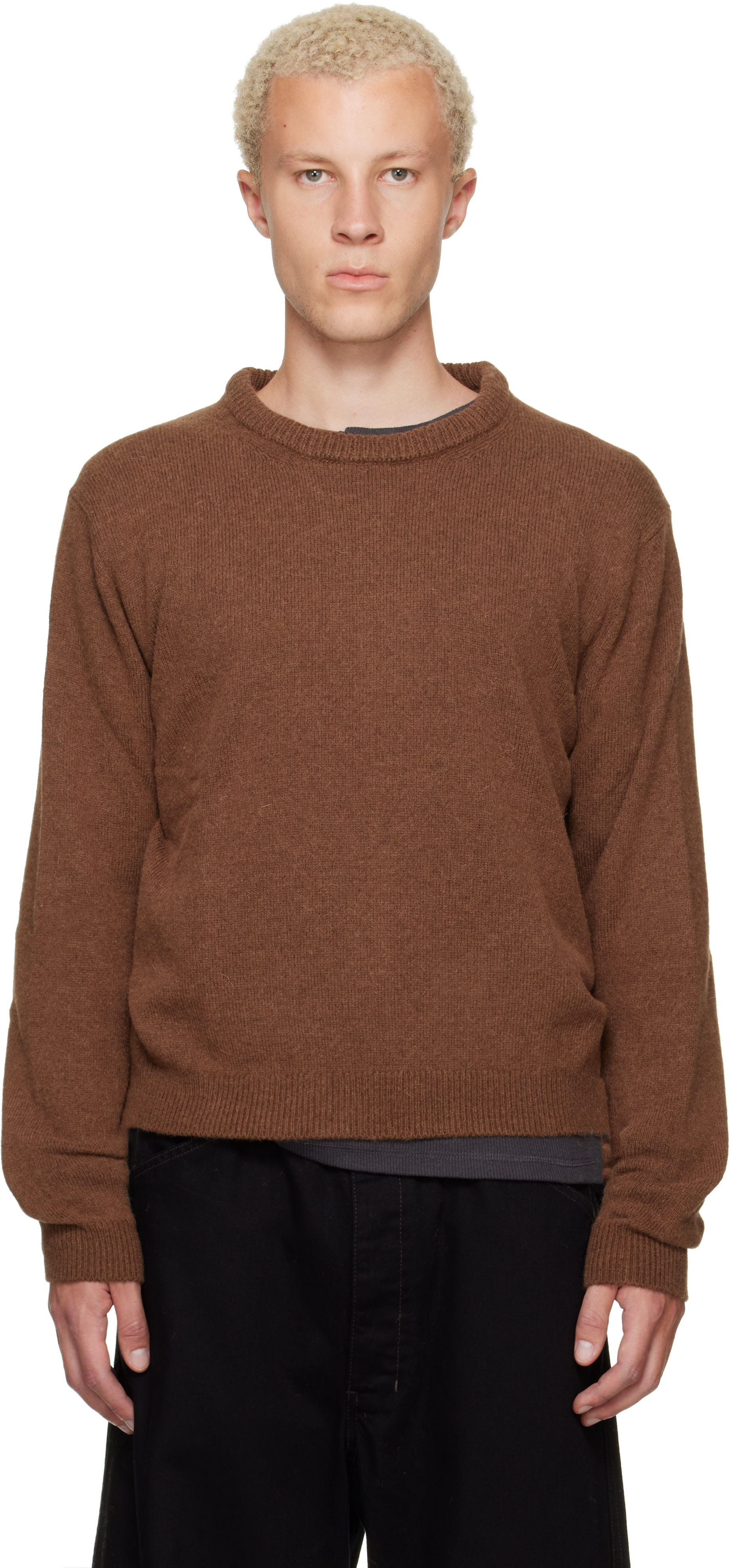 LEMAIRE: Brown Crew-Neck Alpaca Wool Blend Sweater | SSENSE