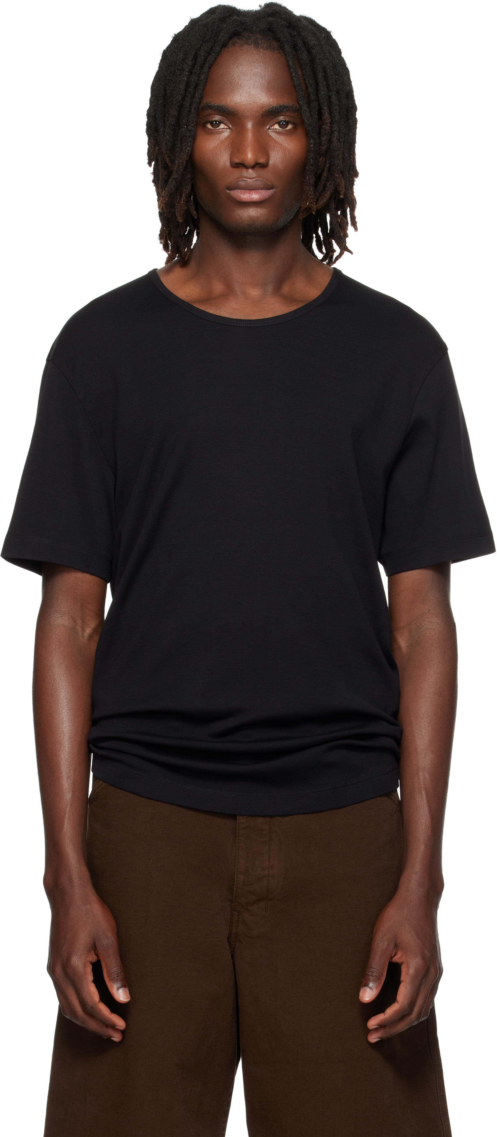 LEMAIRE: Black Scoop-Neck T-shirt | SSENSE