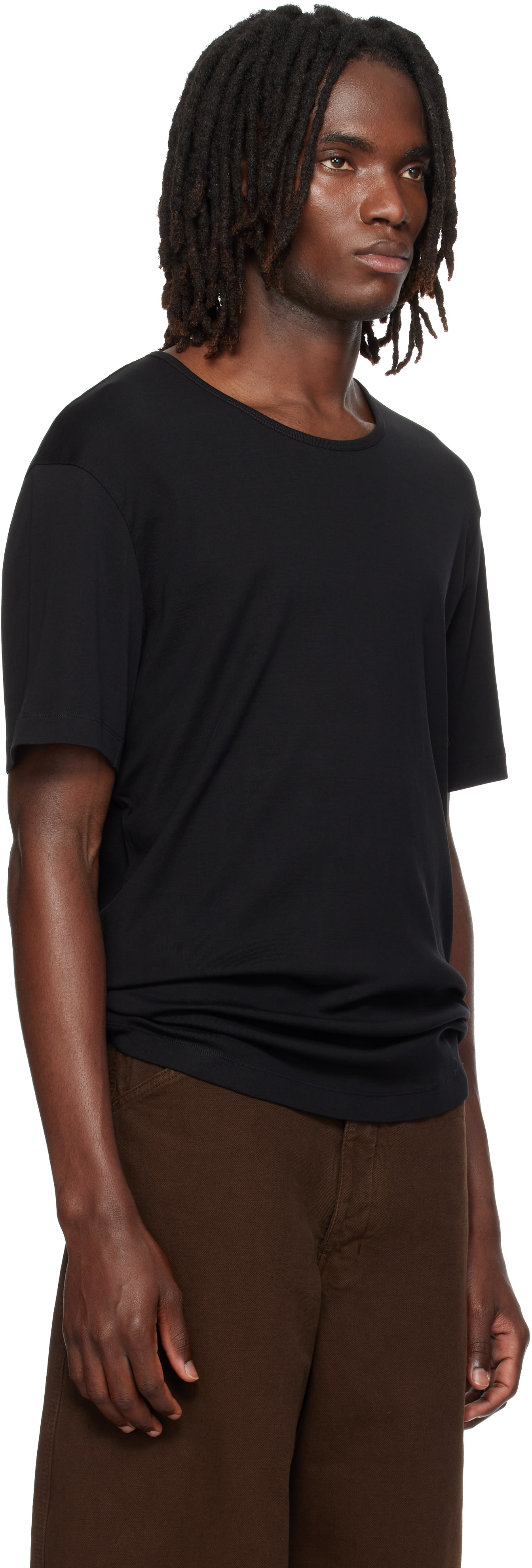 LEMAIRE: Black Scoop-Neck T-shirt | SSENSE