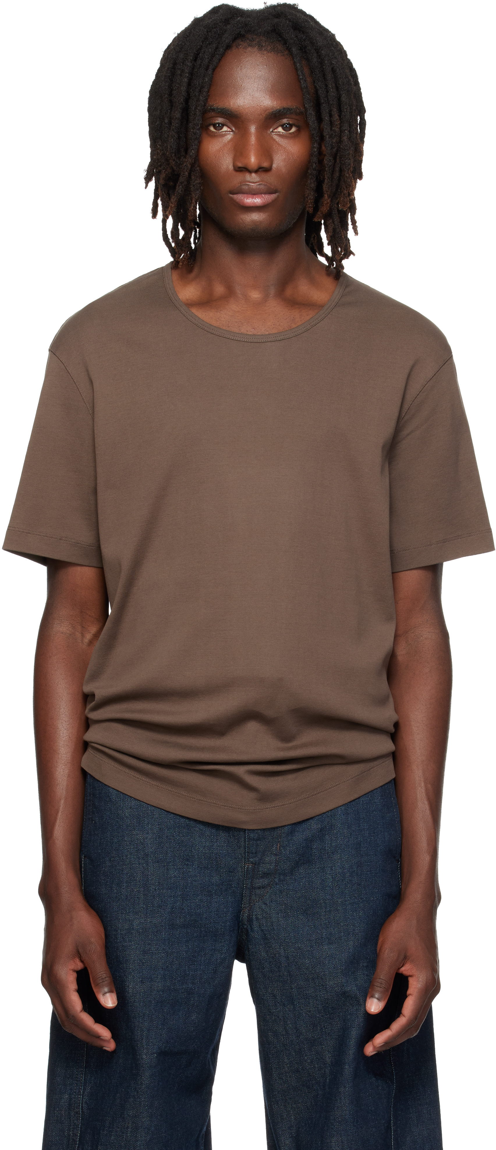 LEMAIRE: Brown Scoop-Neck T-shirt | SSENSE