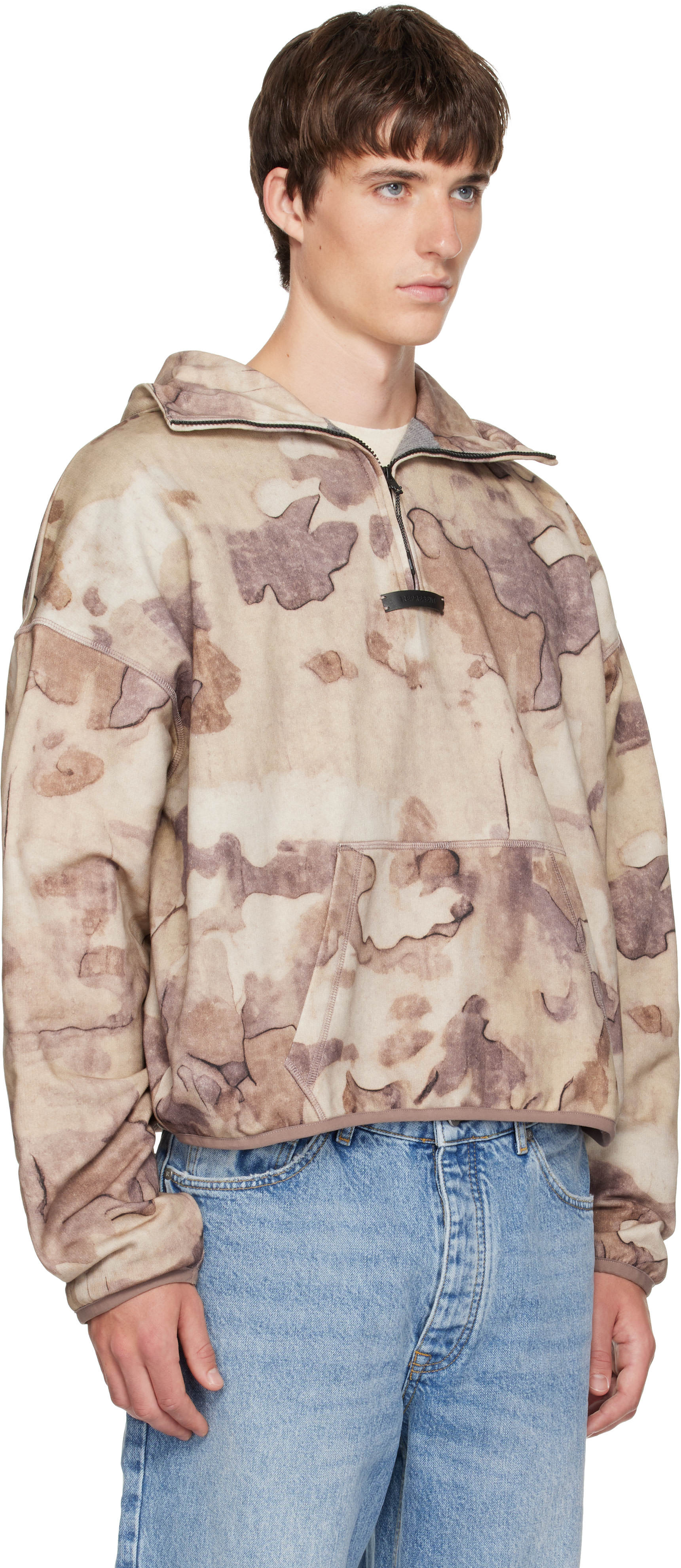 Represent - Pull à capuche beige et taupe à motif de tempête