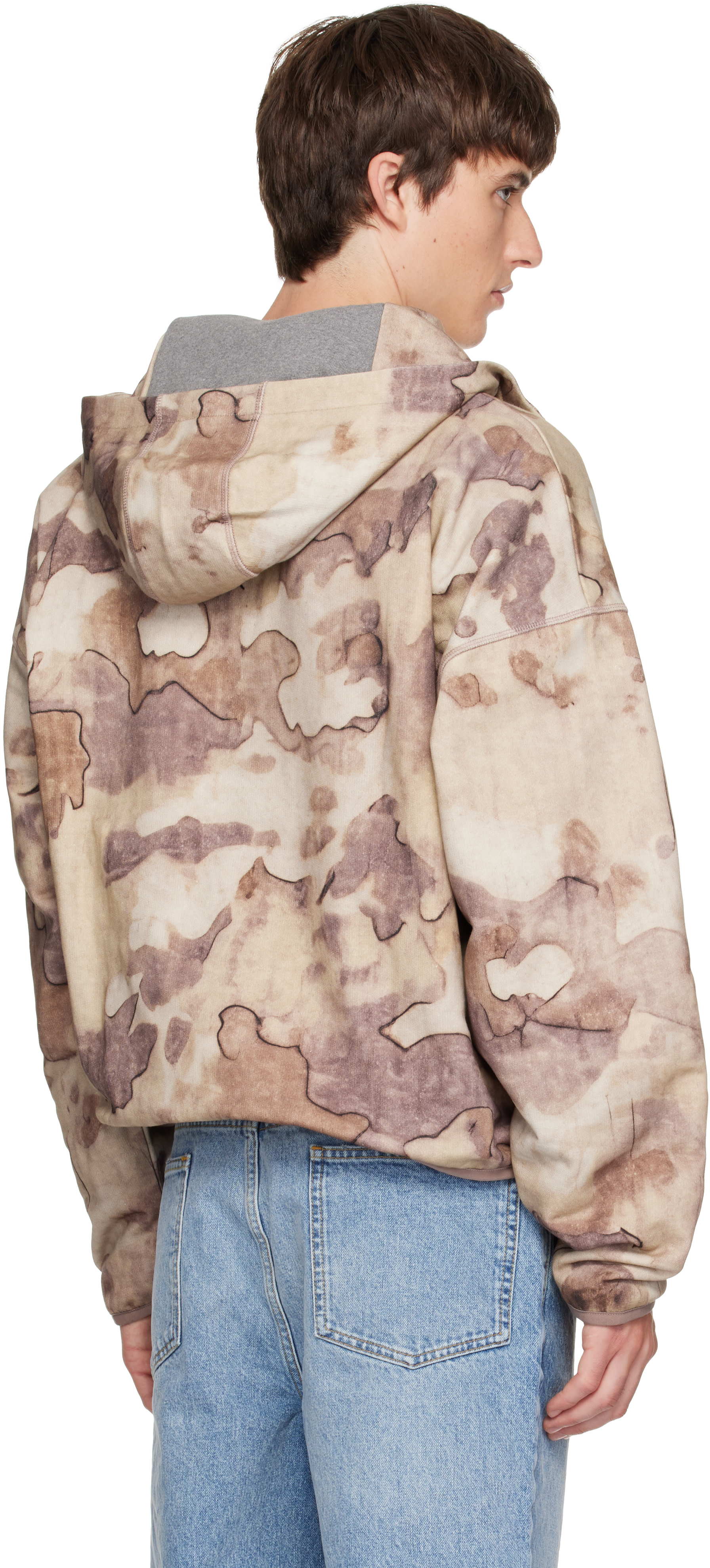Represent - Pull à capuche beige et taupe à motif de tempête