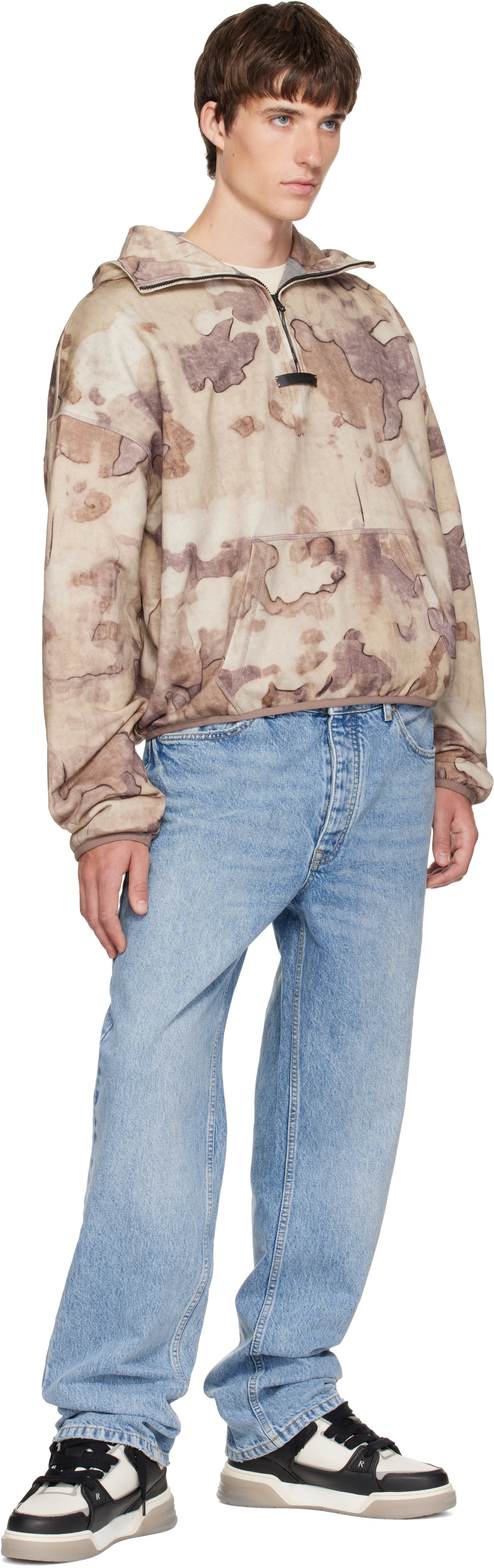 Represent - Pull à capuche beige et taupe à motif de tempête