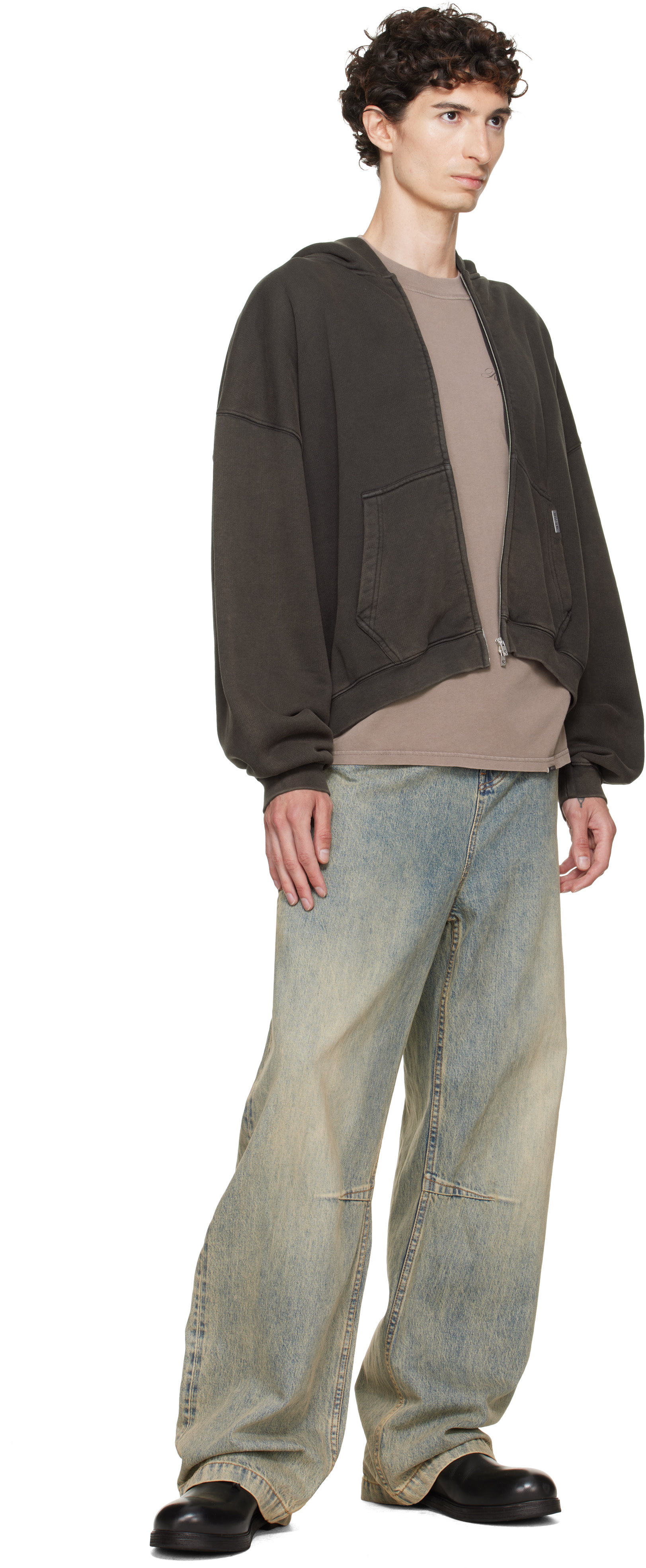 Represent - Brown Initial Boxy Oversized Zip Hoodie