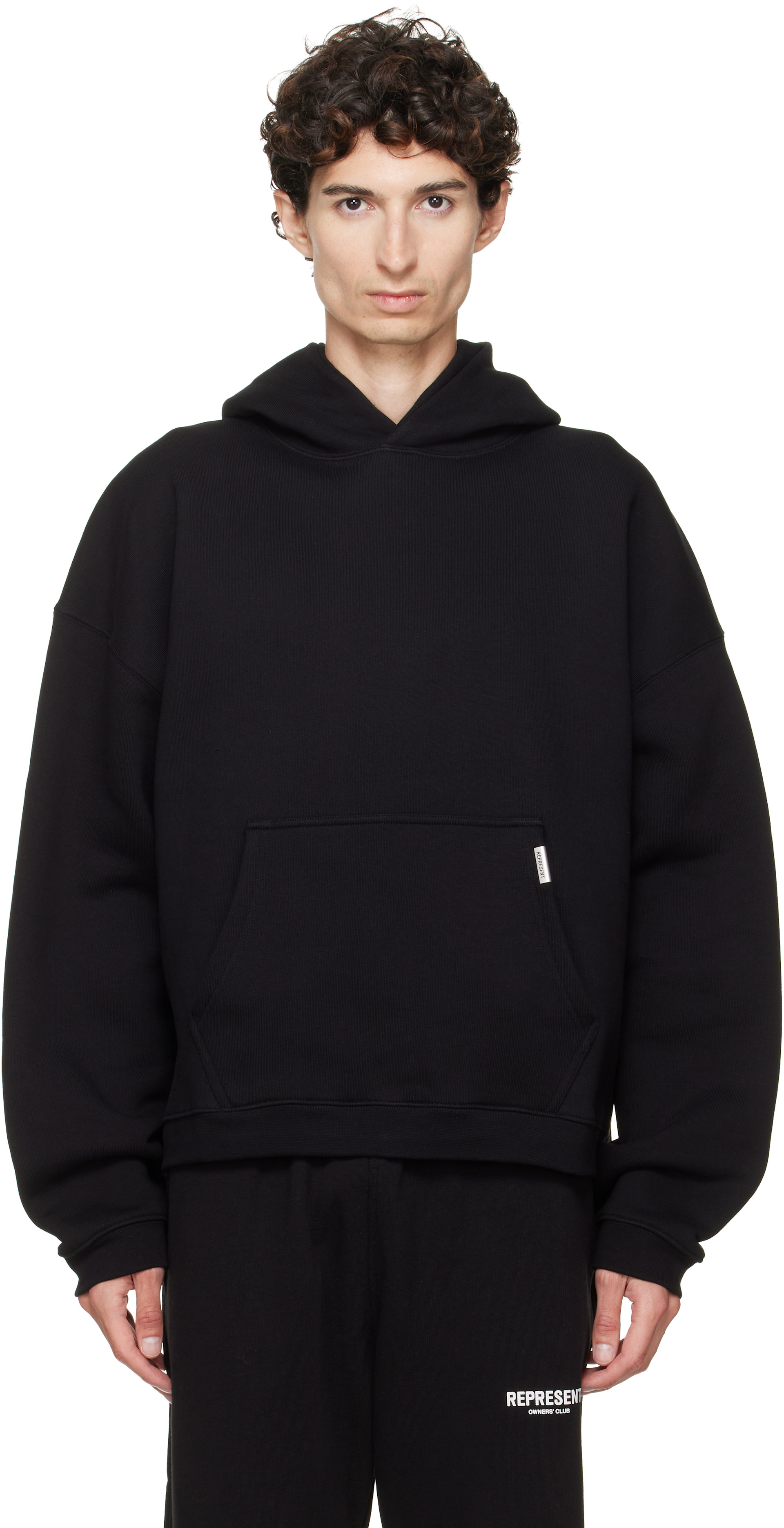 Represent - Black Initial Boxy Hoodie