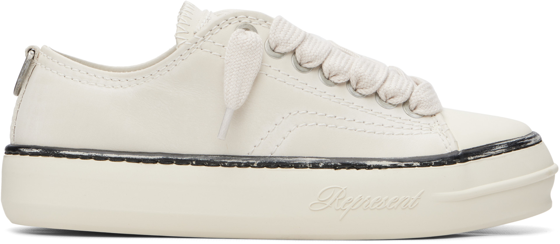 Represent - Off-White Rep-Cap Distressed Leather Sneakers