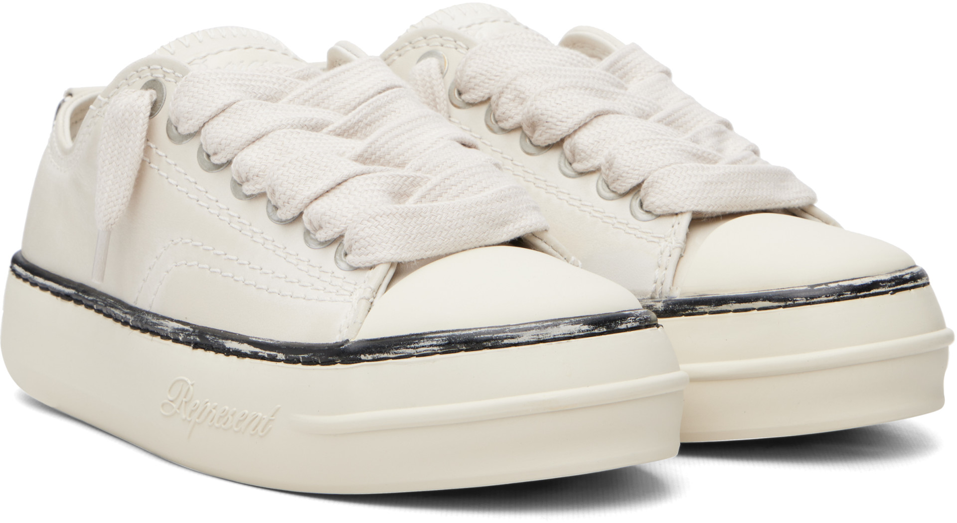 Represent - Baskets Rep-Cap blanc cassé en cuir à effet usé