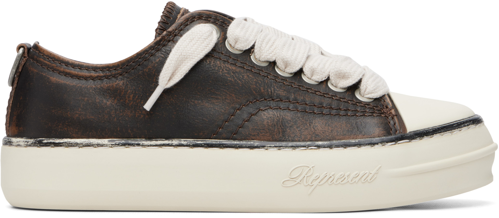 Represent - Baskets Rep-Cap brunes en cuir à effet usé