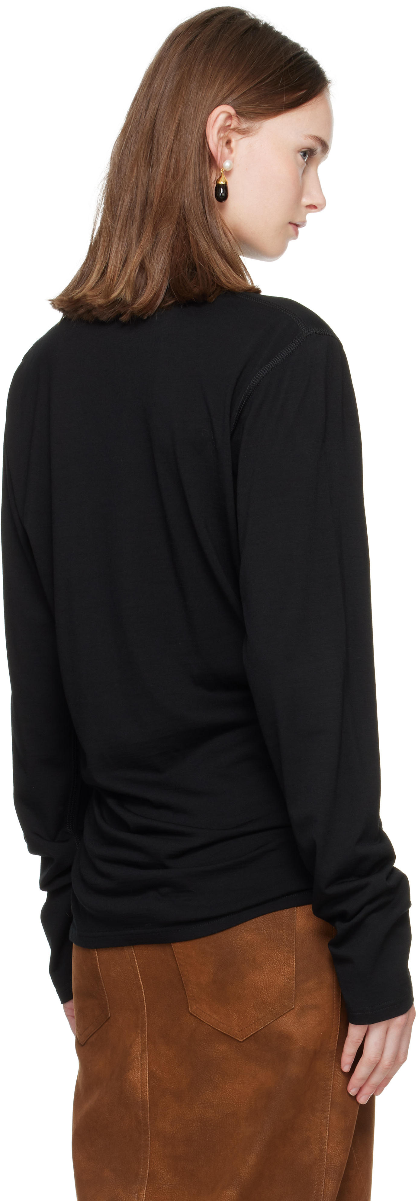Rier - Pull molletonné Polar noir en jersey à col roulé