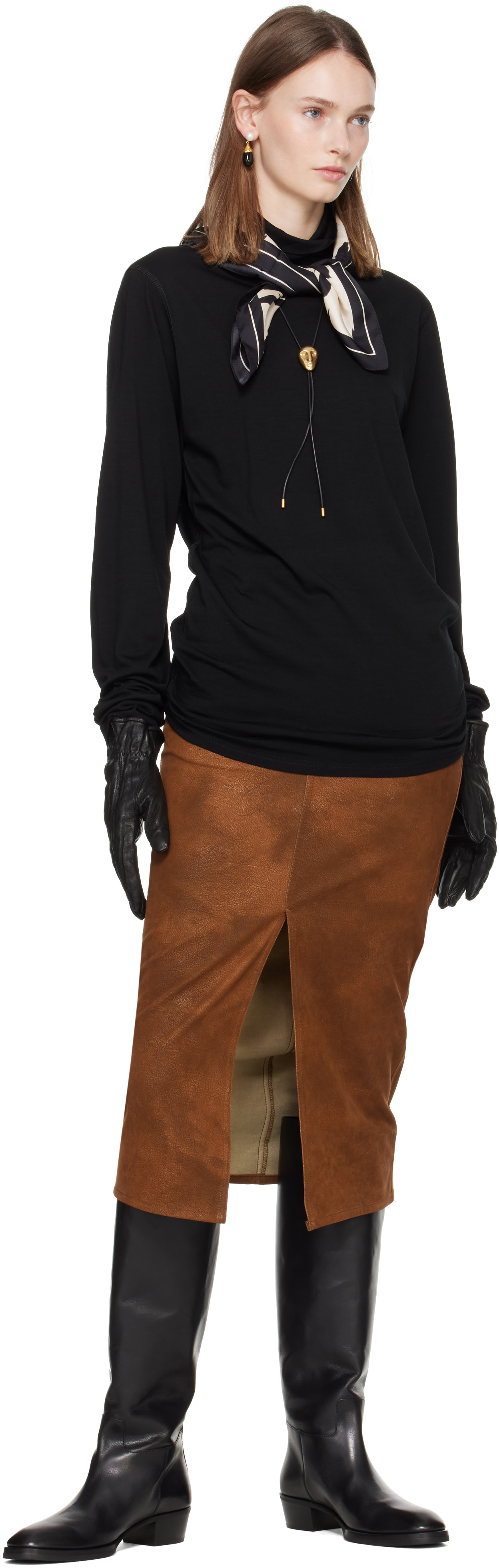 Rier - Pull molletonné Polar noir en jersey à col roulé