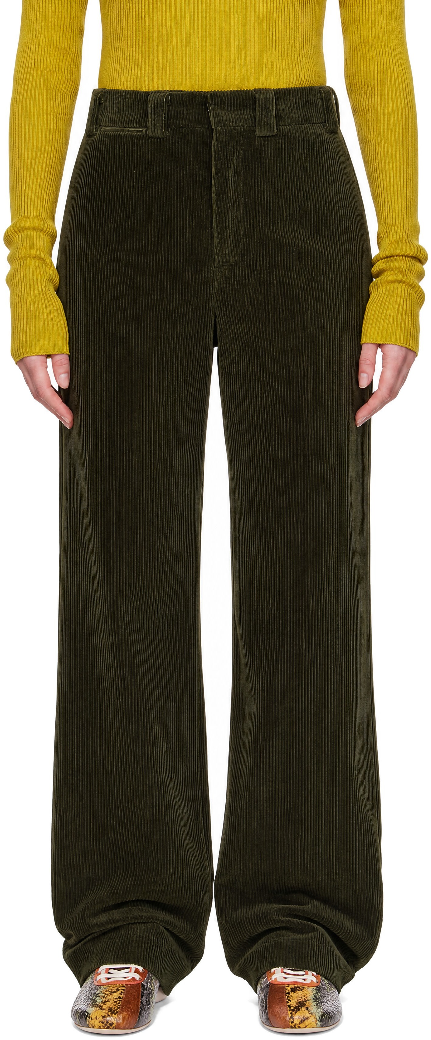Rier - Pantalon vert en velours côtelé