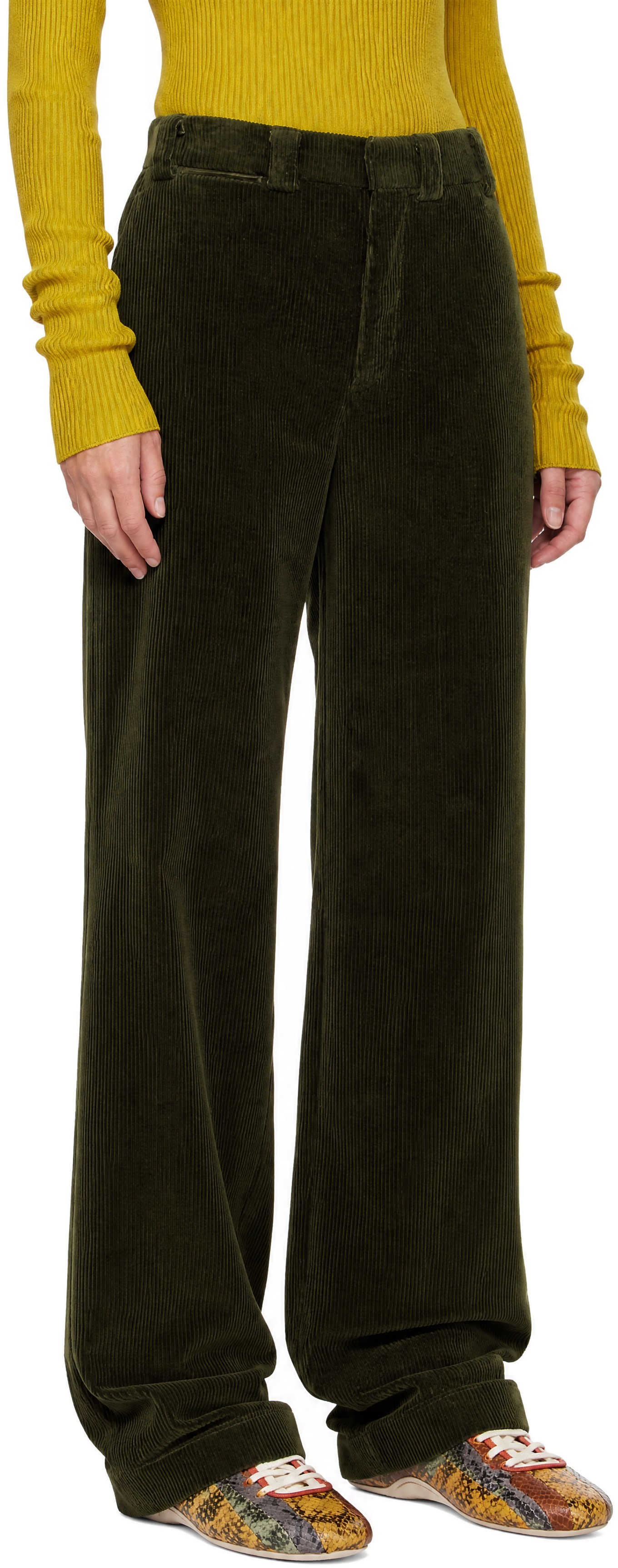 Rier - Pantalon vert en velours côtelé