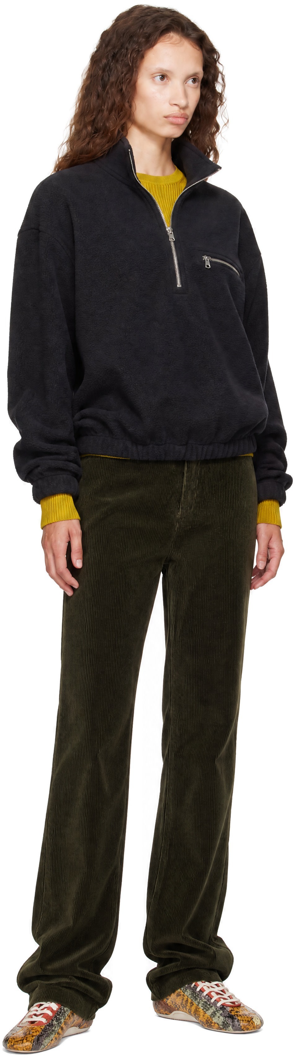 Rier - Pantalon vert en velours côtelé