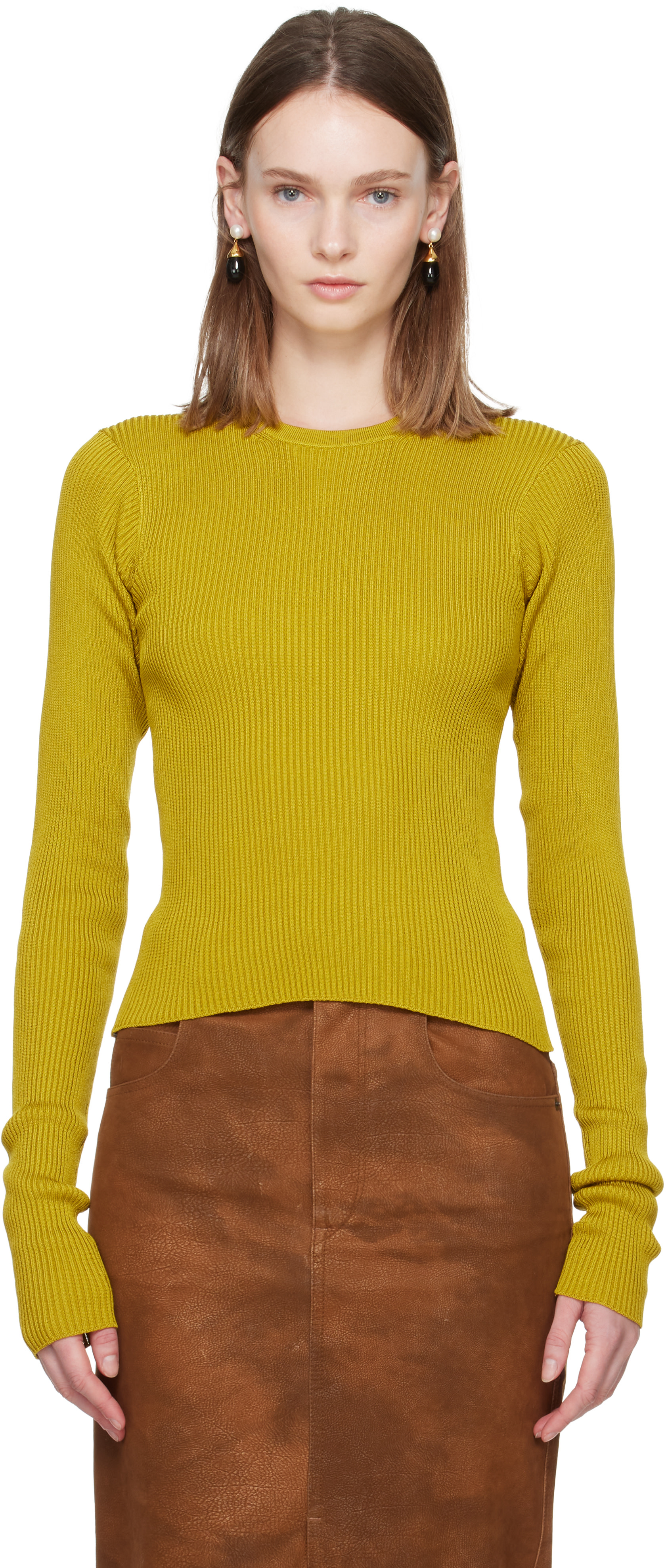 Rier: Yellow Fine Rib T-shirt | SSENSE