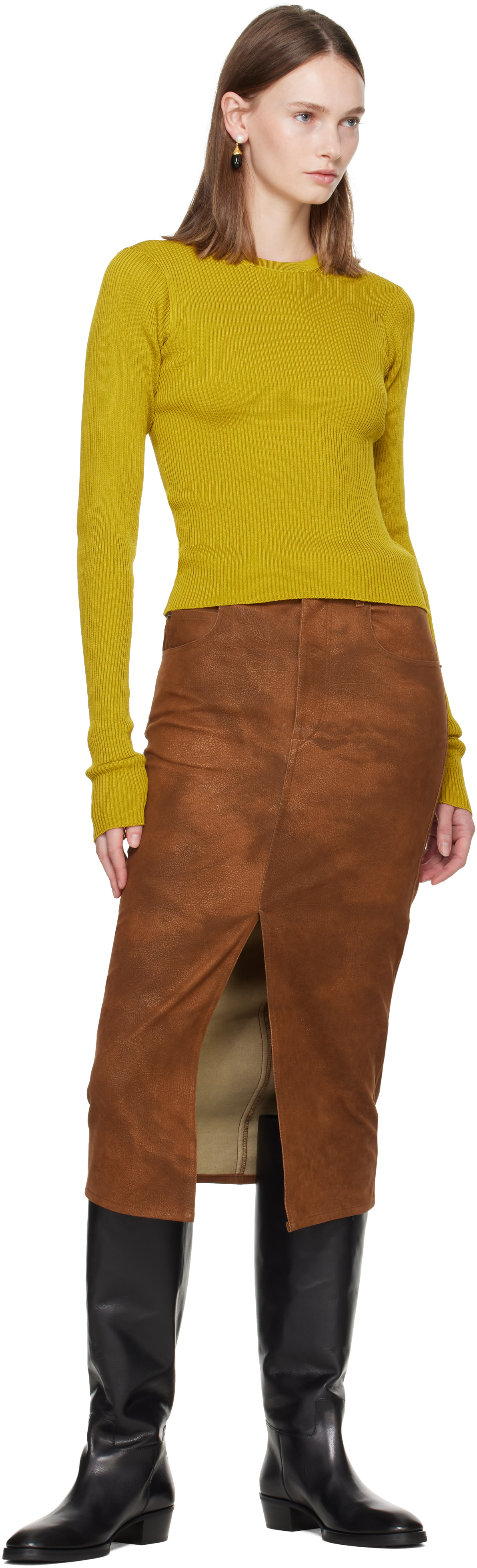 Rier: Yellow Fine Rib T-shirt | SSENSE