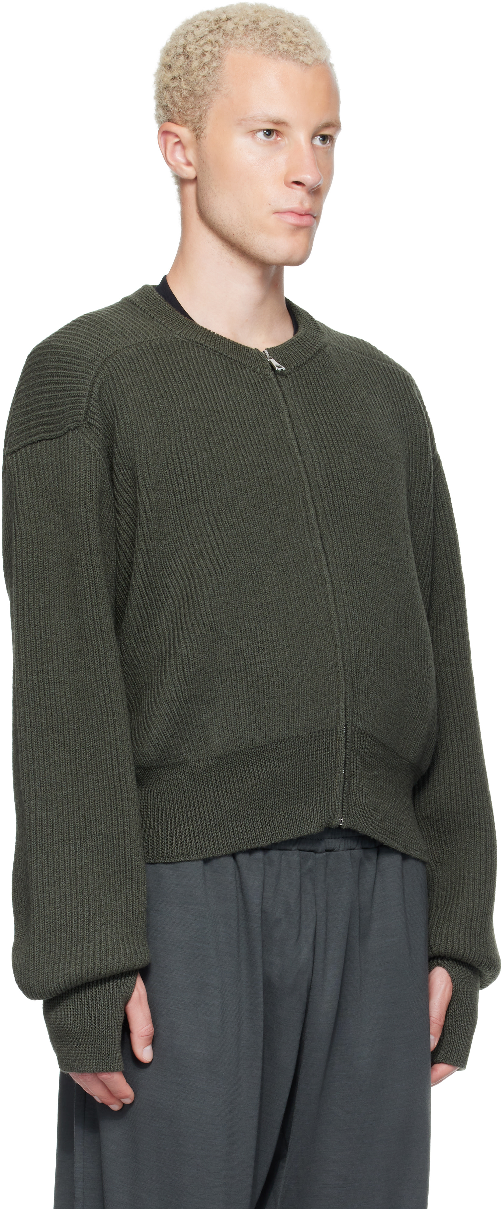 Rier - Green Roundneck Zip Utility Sweater