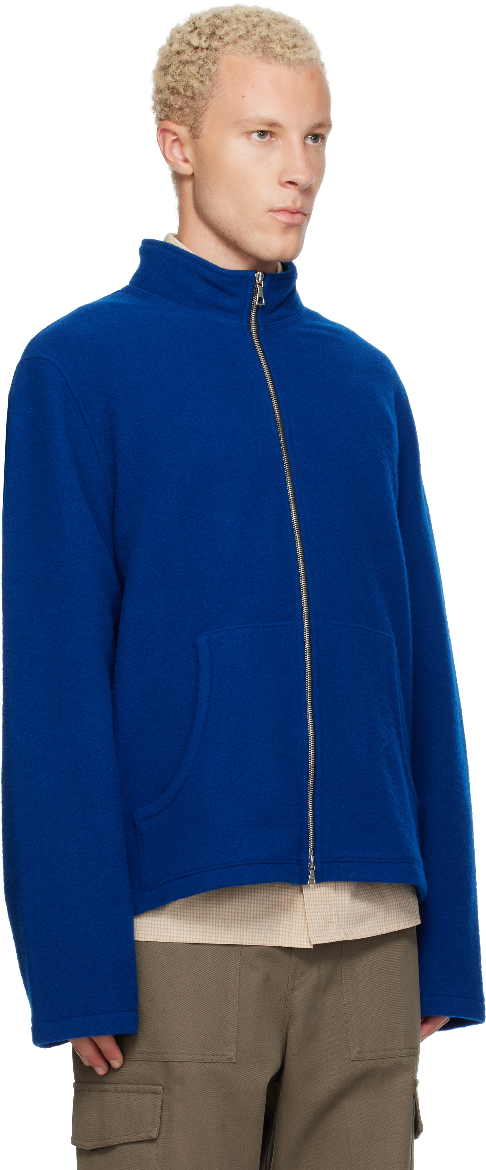 Rier - Pull bleu en molleton à glissière