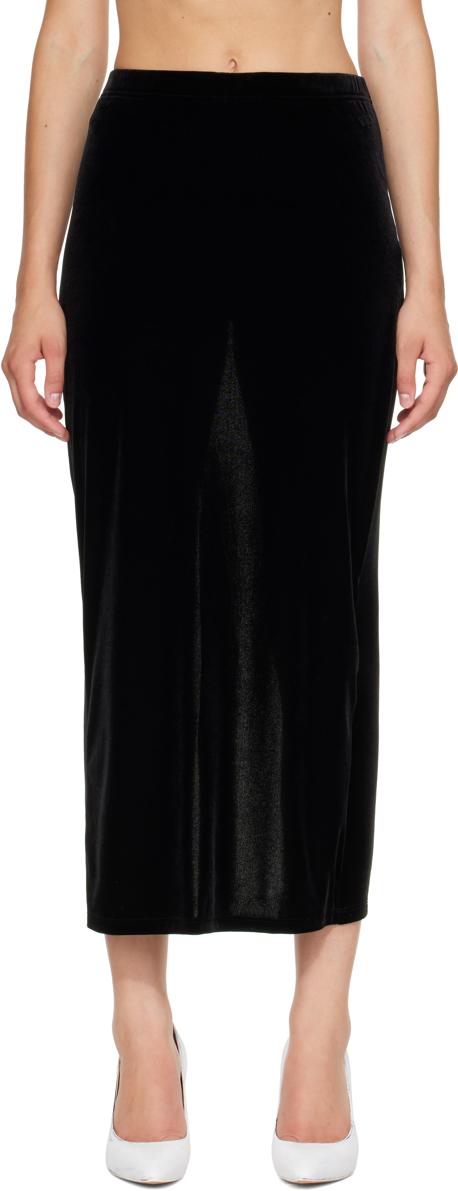 VETEMENTS: Black Velour Front Midi Skirt Leggings | SSENSE Canada