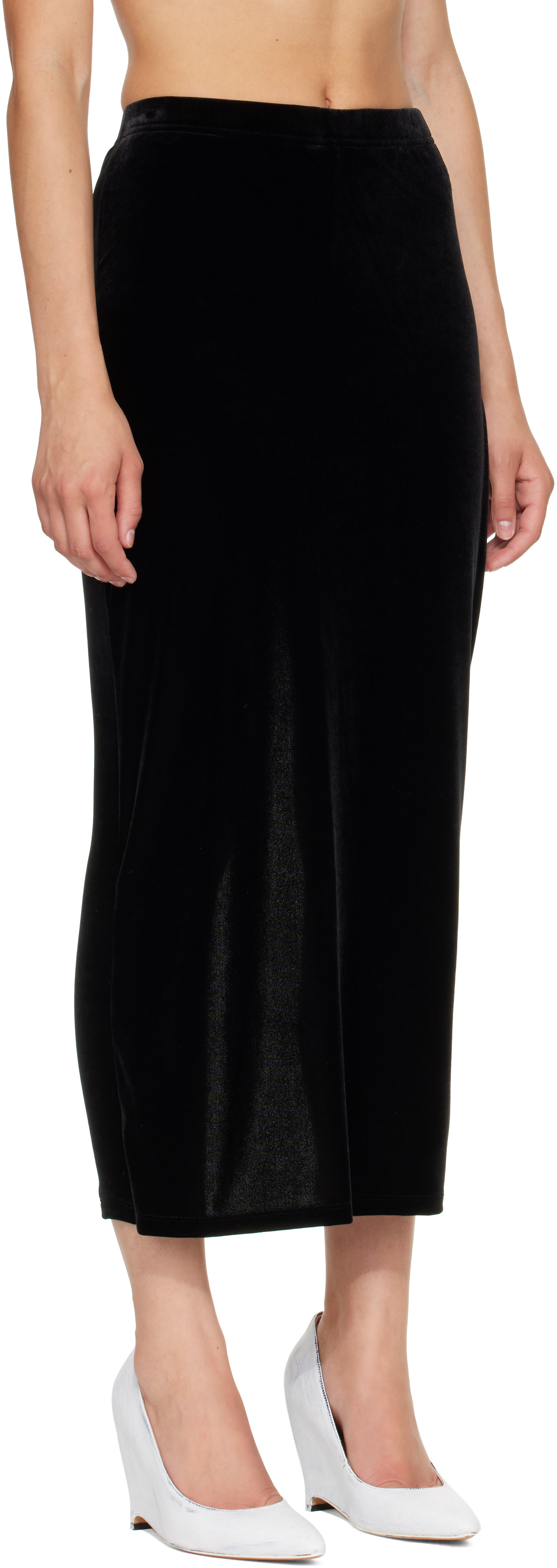 VETEMENTS ヴェトモン ロゴ スクール スカート WE63SK241G VETEMENTS: Black Velour Front Midi Skirt Leggings | SSENSE