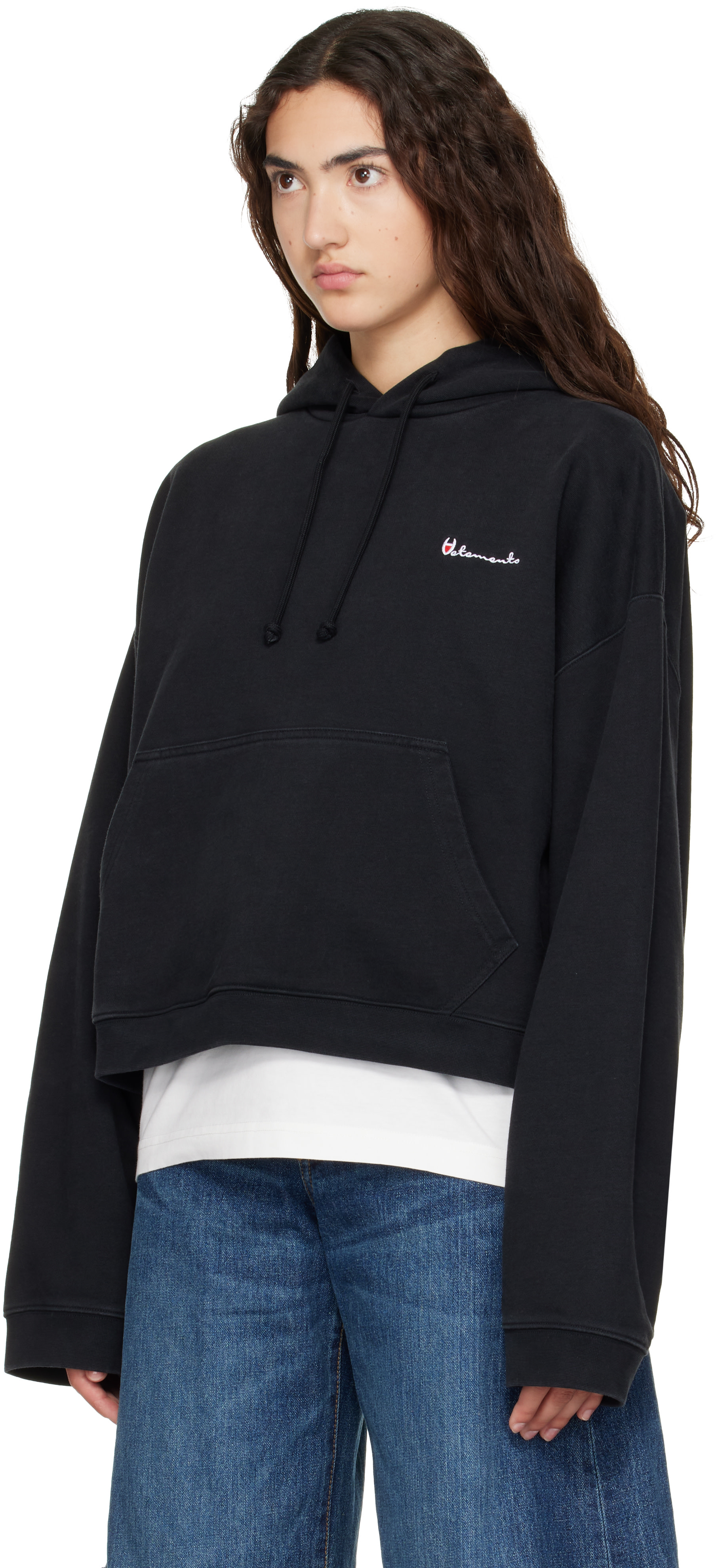 VETEMENTS - Pull à capuche noir à logo