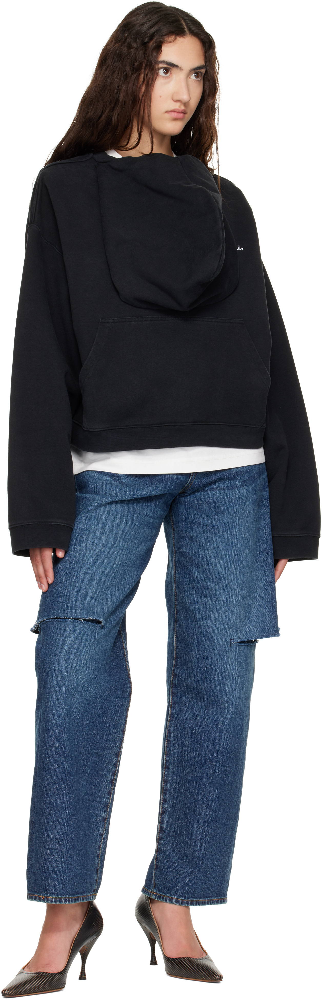 VETEMENTS - Pull à capuche noir à logo