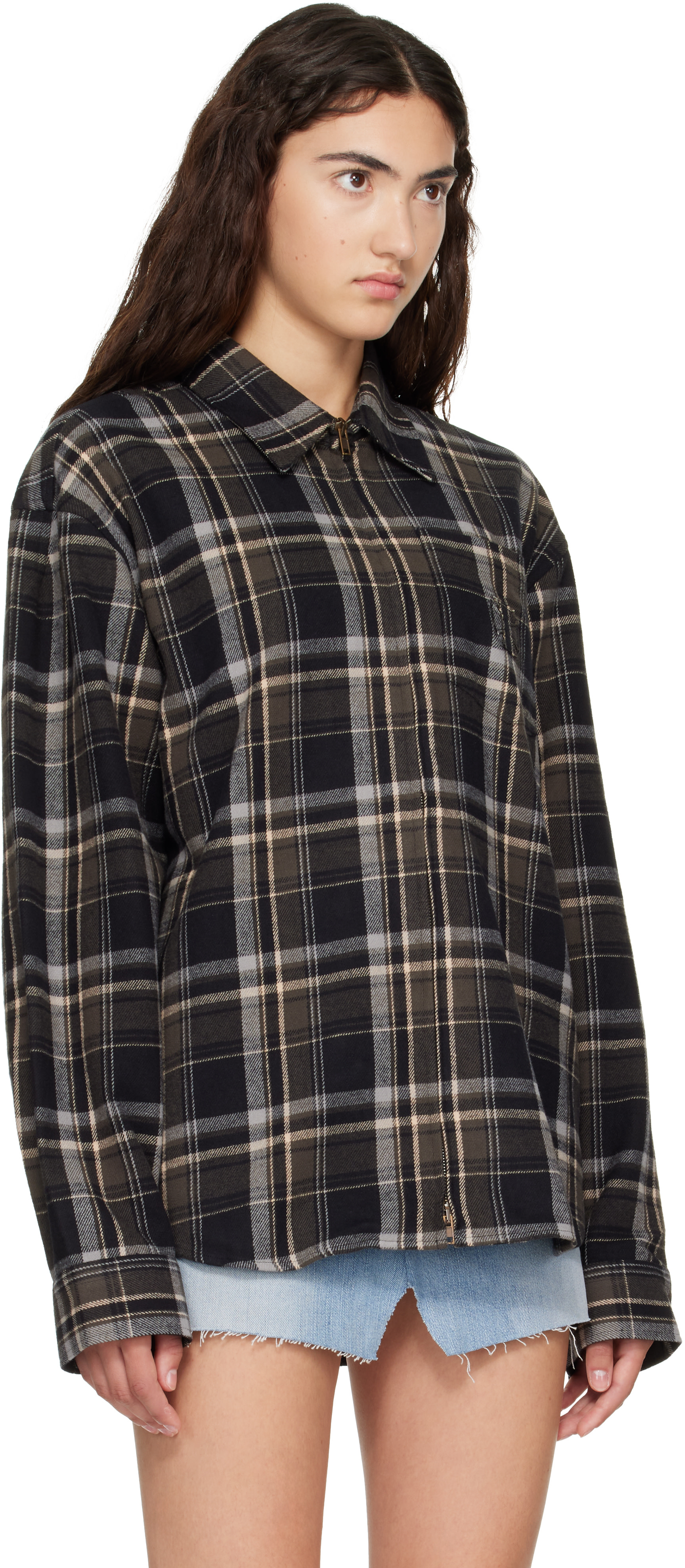 VETEMENTS: Black Zip-Up Biker Cross Logo Shirt | SSENSE