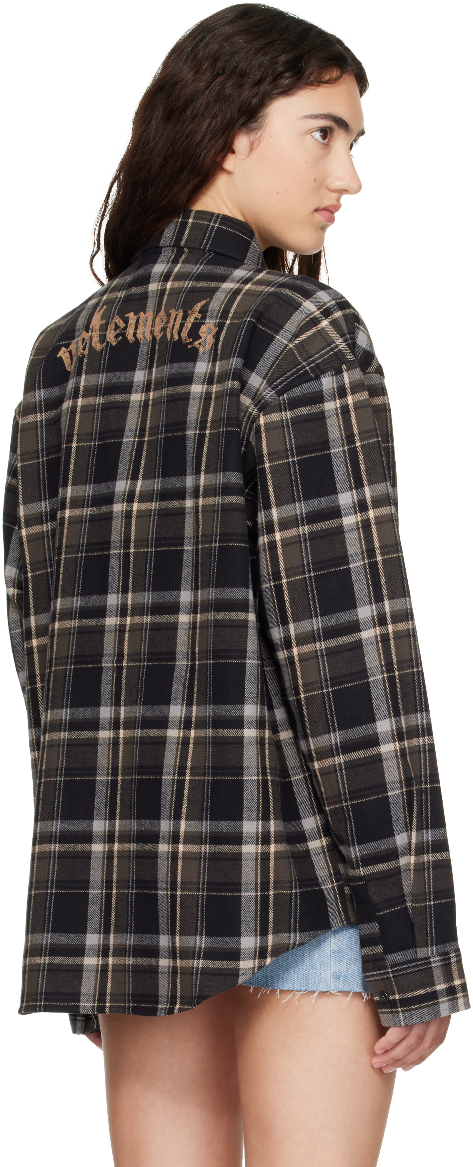 VETEMENTS: Black Zip-Up Biker Cross Logo Shirt | SSENSE