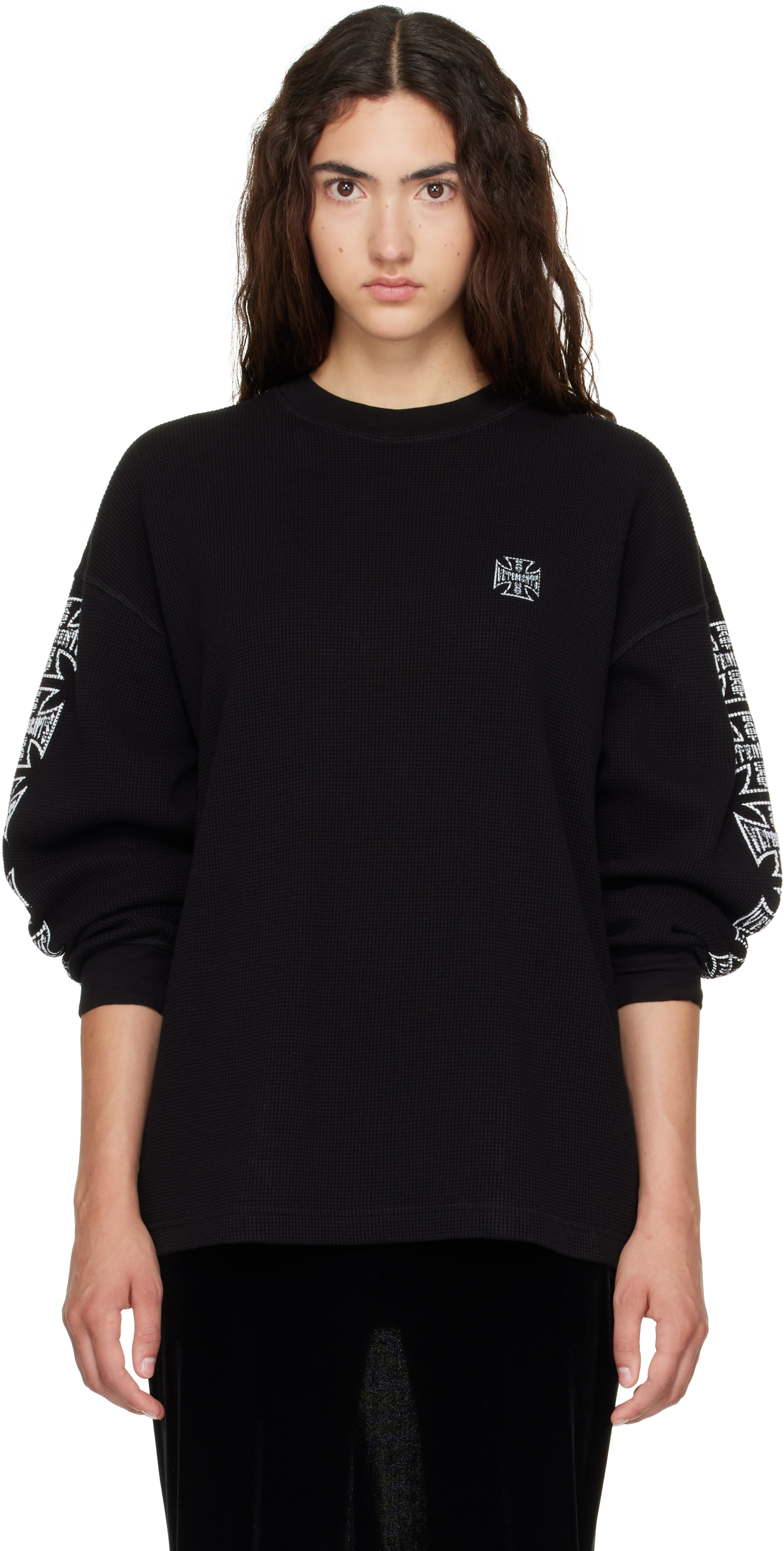 VETEMENTS: Black Biker Cross Logo Long Sleeve T-shirt | SSENSE