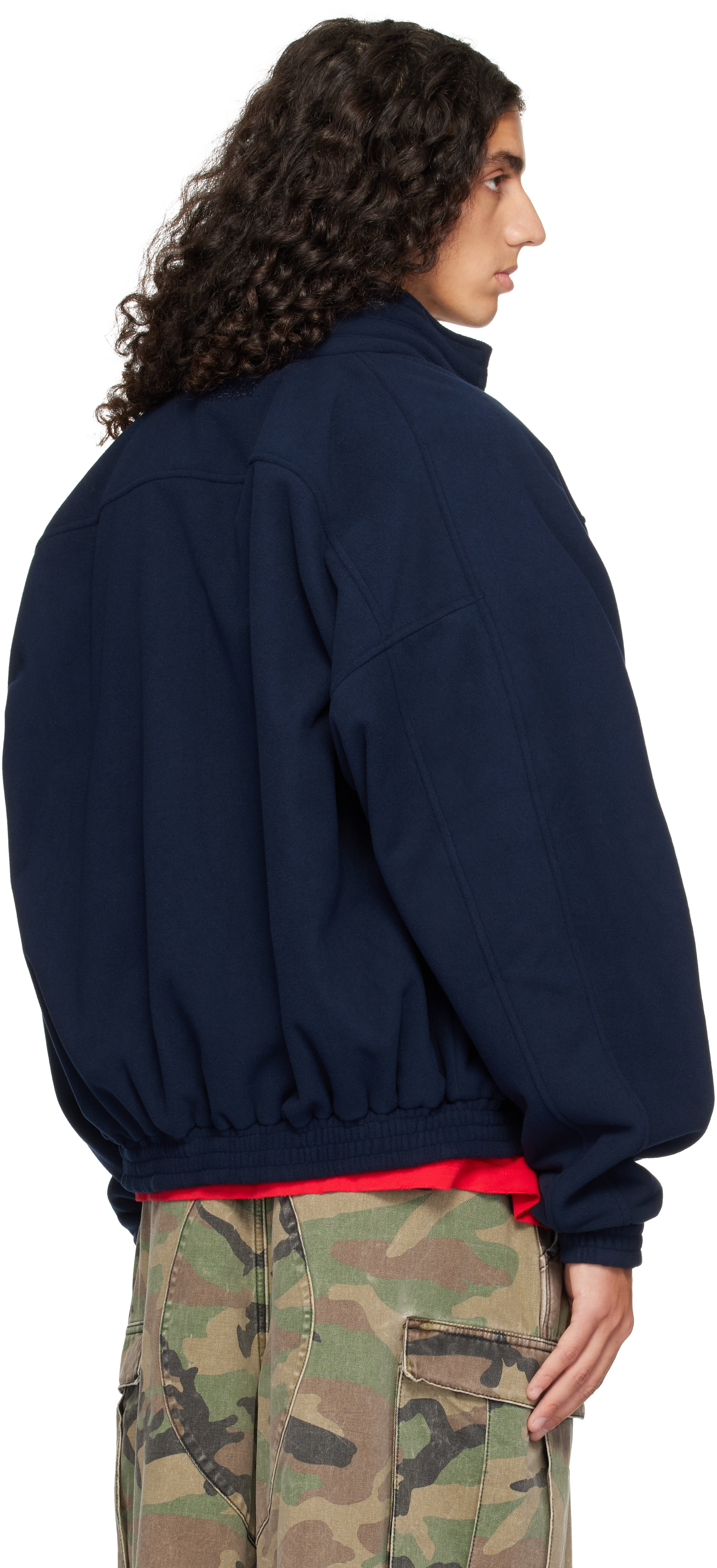 VETEMENTS: ネイビー Embroidered Metal Logo フリースジャケット