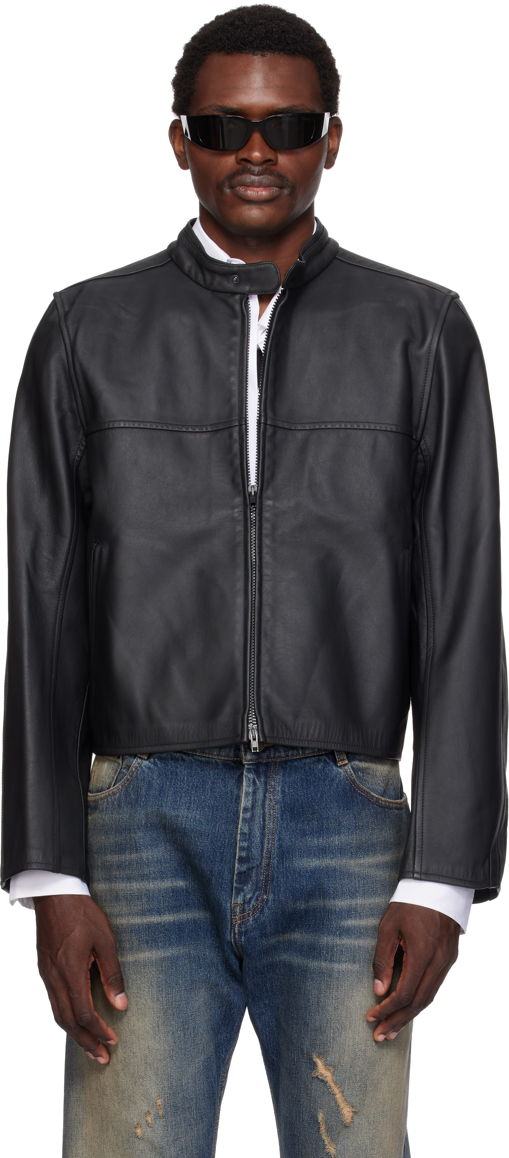 VETEMENTS - Black Boxy Moto Leather Jacket