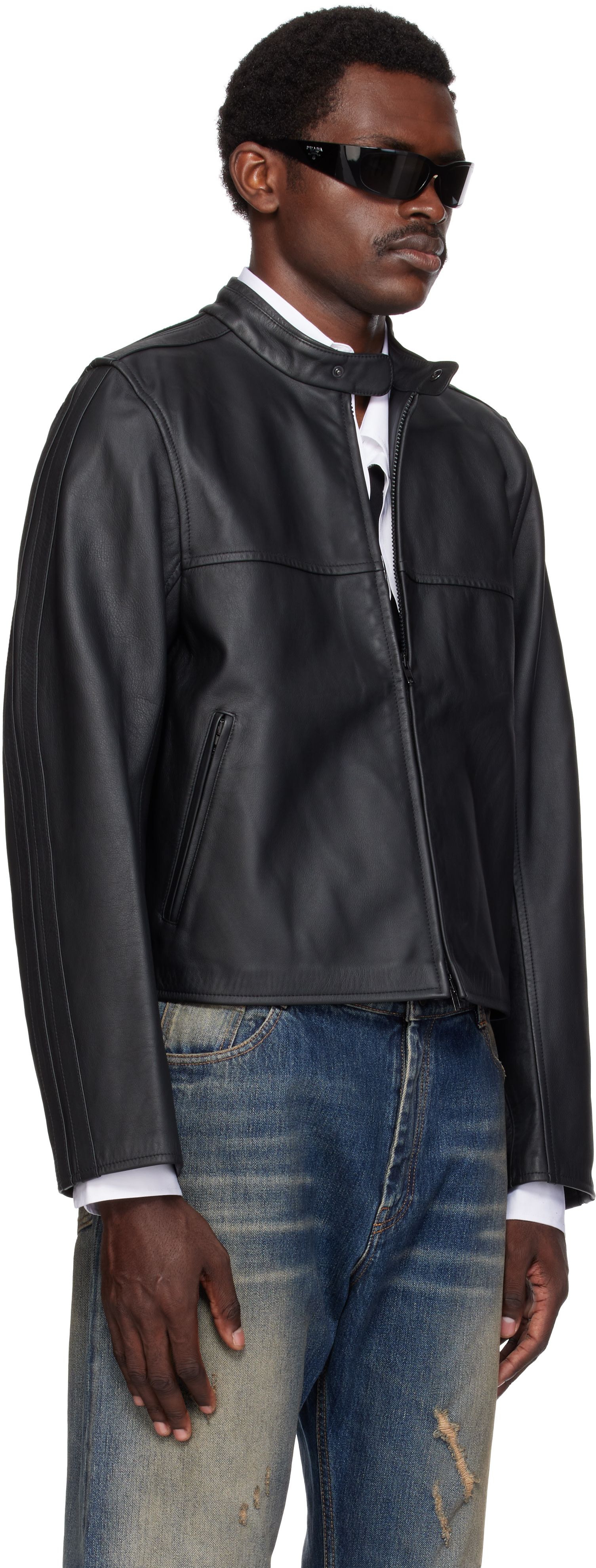 VETEMENTS - Black Boxy Moto Leather Jacket