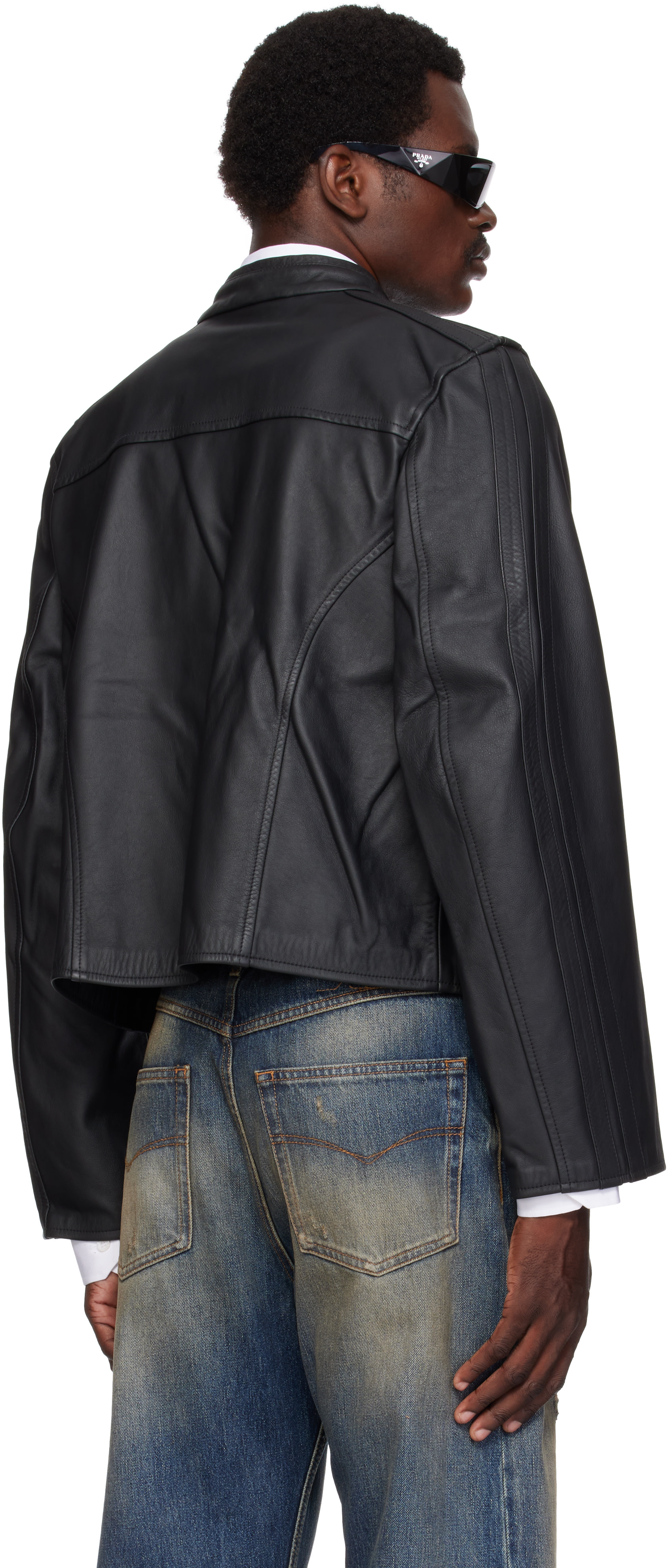 VETEMENTS - Black Boxy Moto Leather Jacket