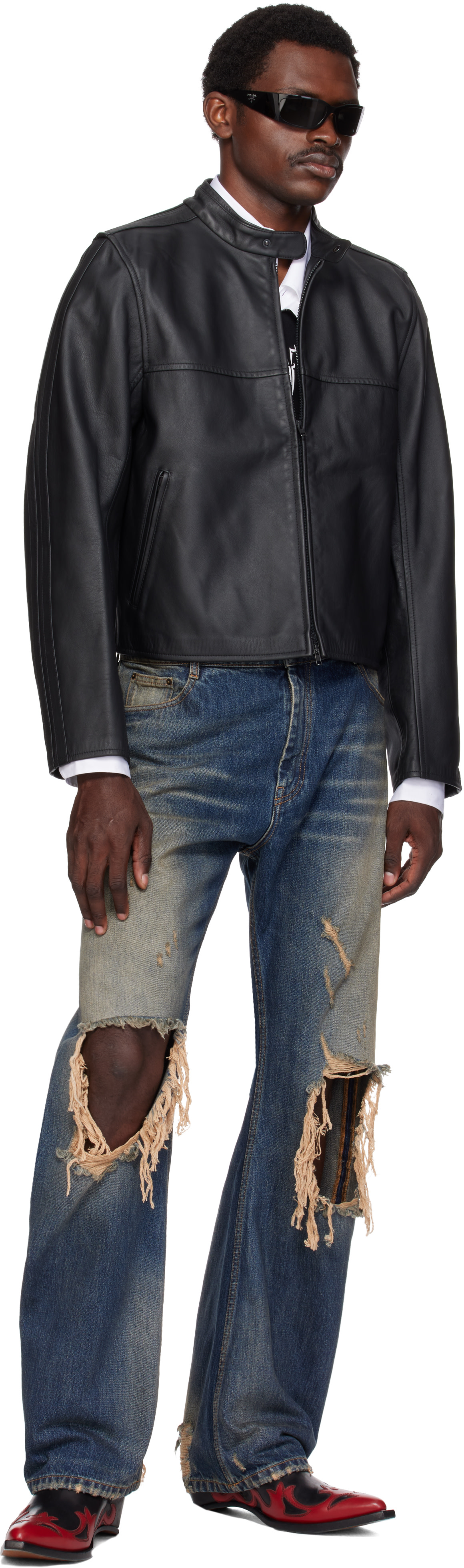 VETEMENTS - Black Boxy Moto Leather Jacket