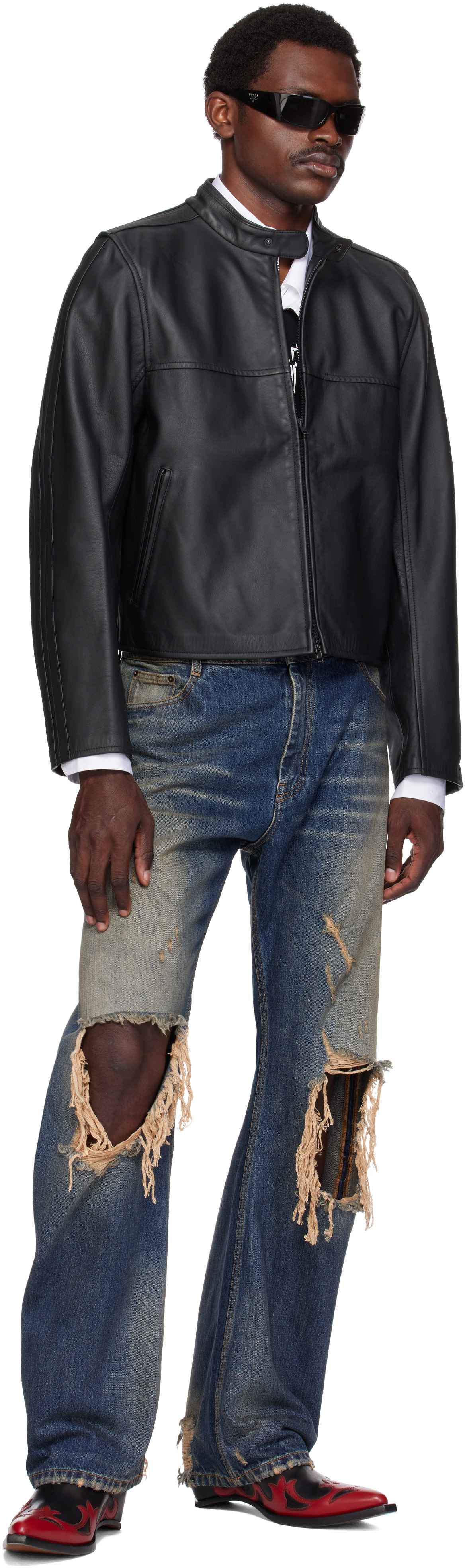 VETEMENTS - 블루 디스트레스 O 레그 데님 진