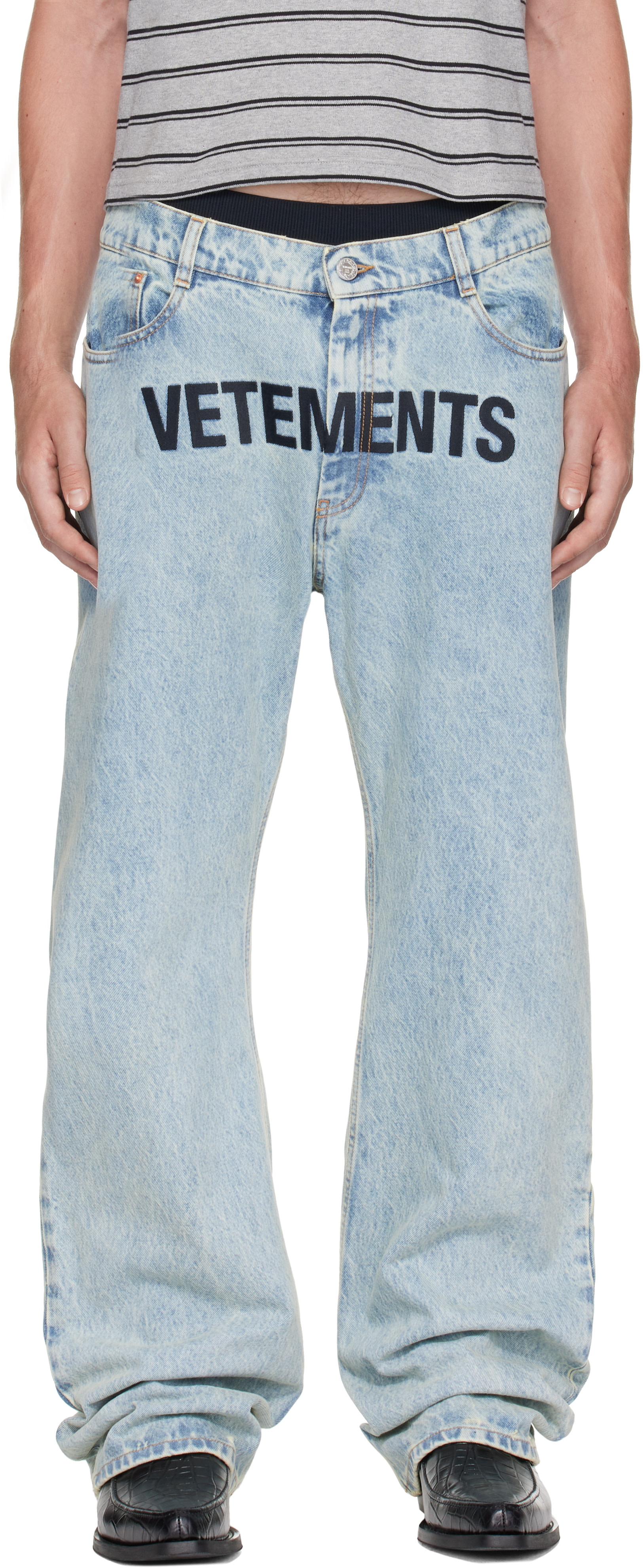 VETEMENTS - Blue Embroidered Logo Jeans