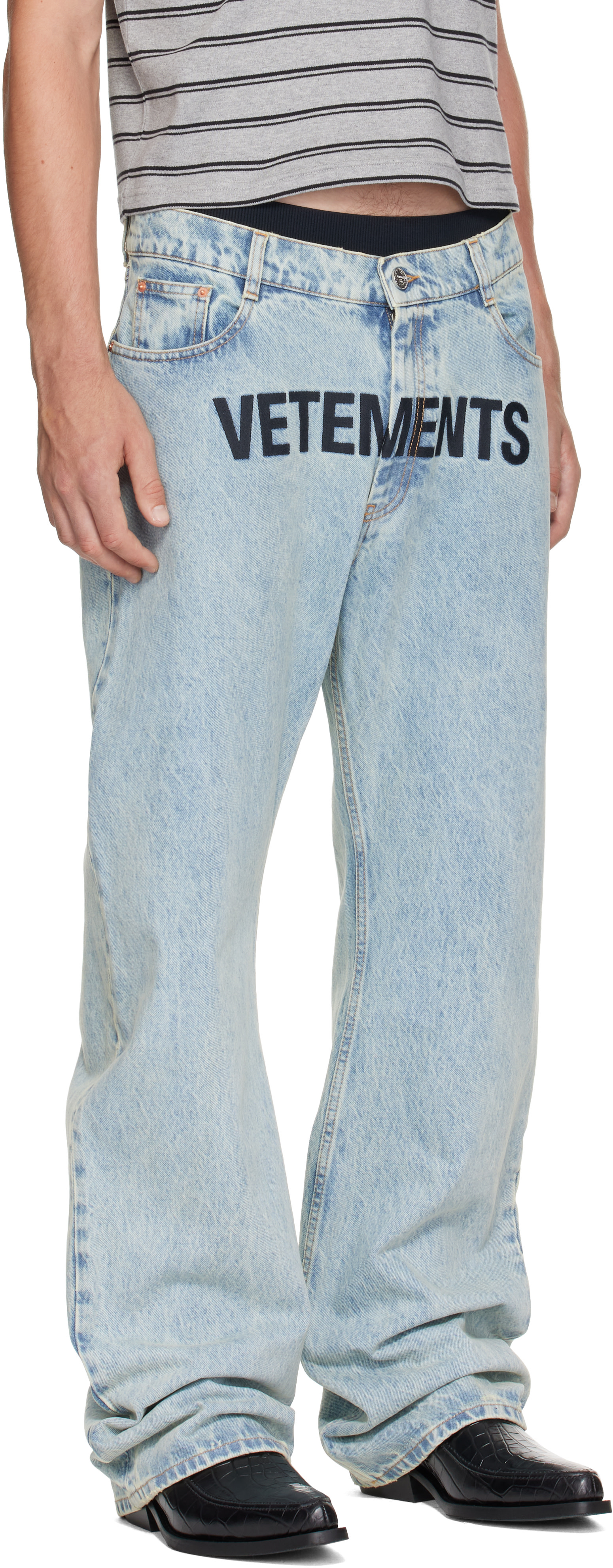 VETEMENTS - Blue Embroidered Logo Jeans