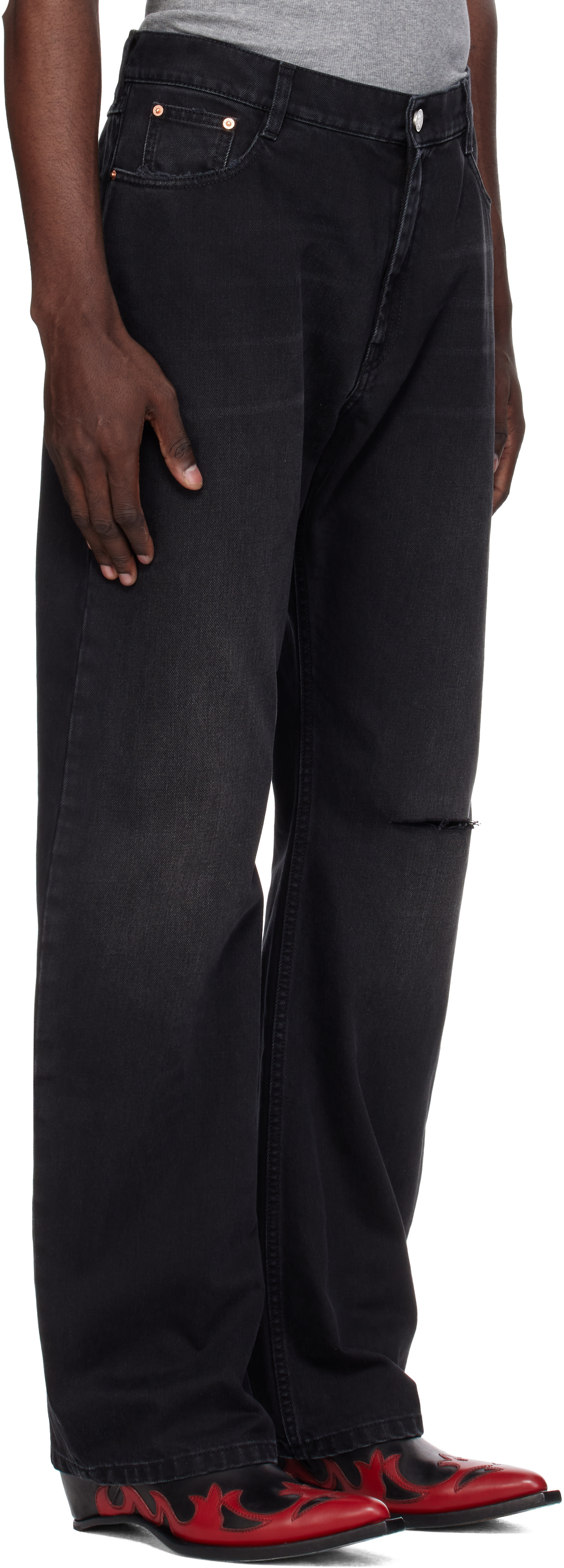 VETEMENTS - 블랙 O 레그 데님 진