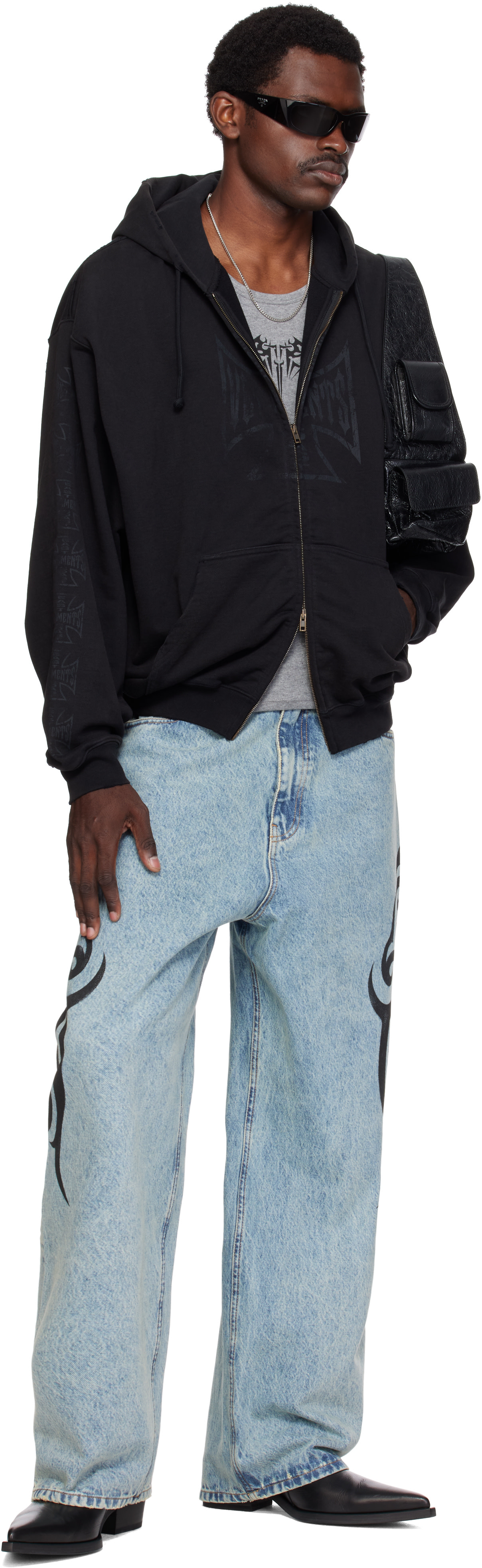 VETEMENTS - Jean ample bleu à logos de style graffiti