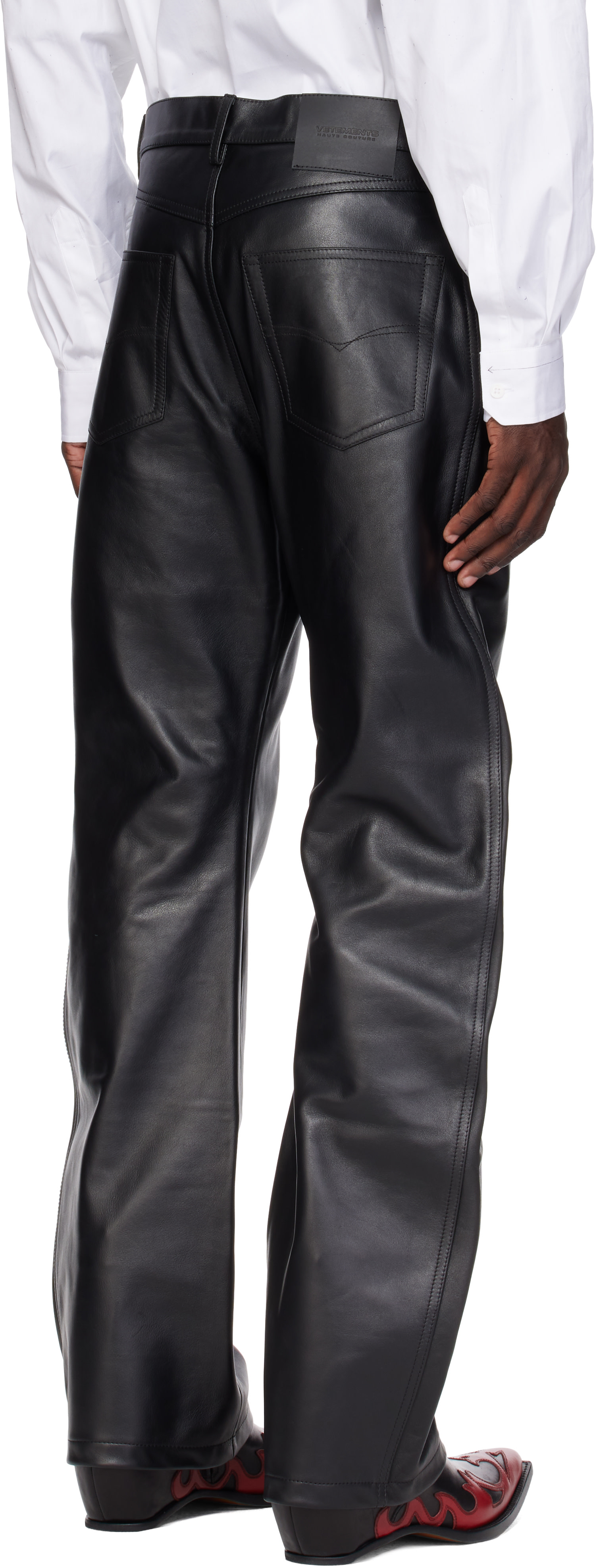 VETEMENTS - ブラック O-Leg レザーパンツ