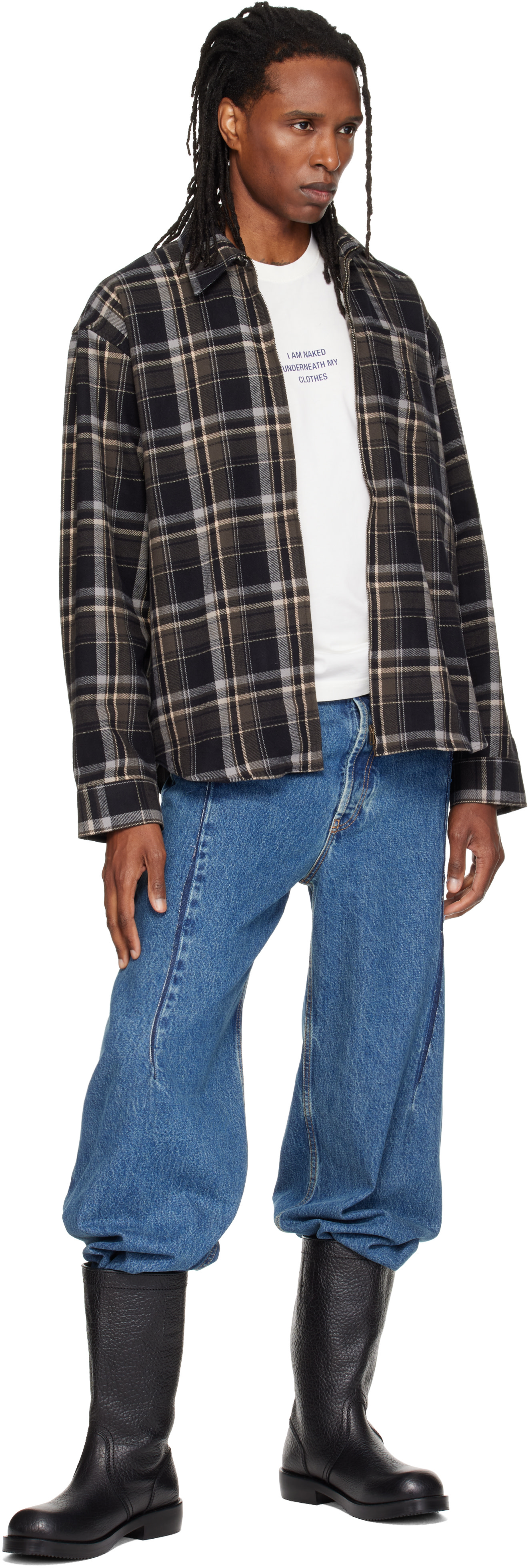 VETEMENTS: Black Biker Cross Logo Zip Up Shirt | SSENSE